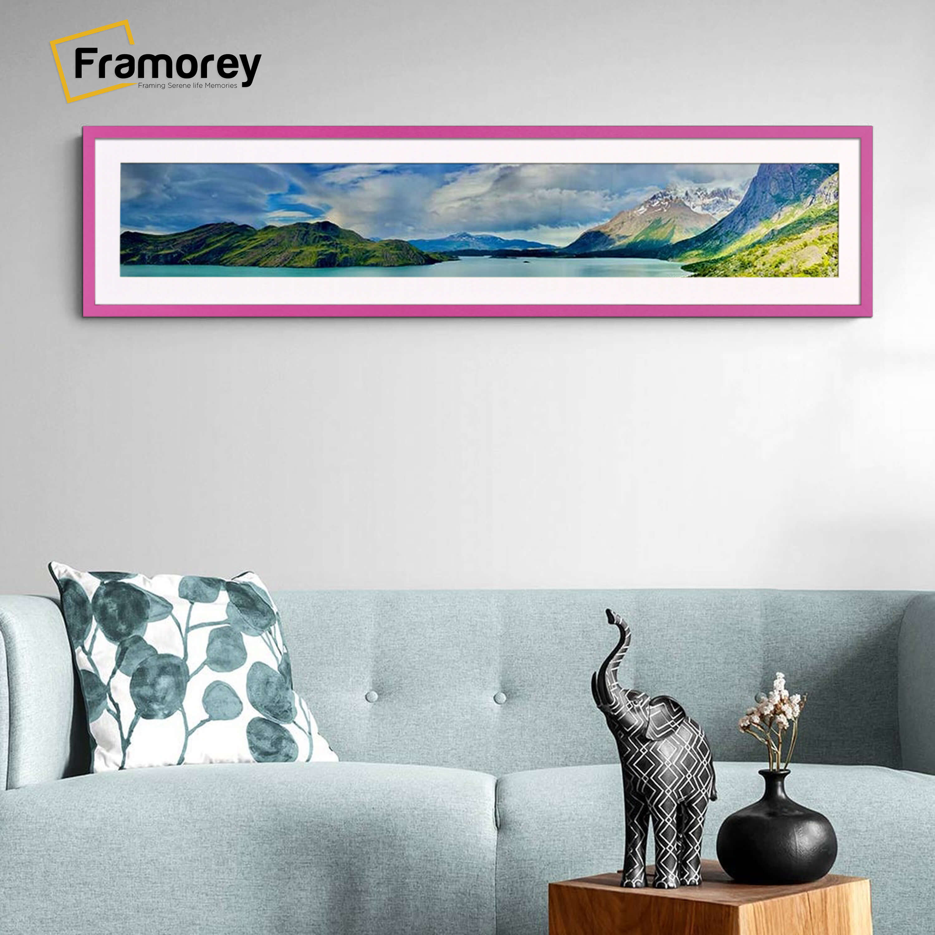 Thin Matt Panoramic Pink Picture Frames With White Mount