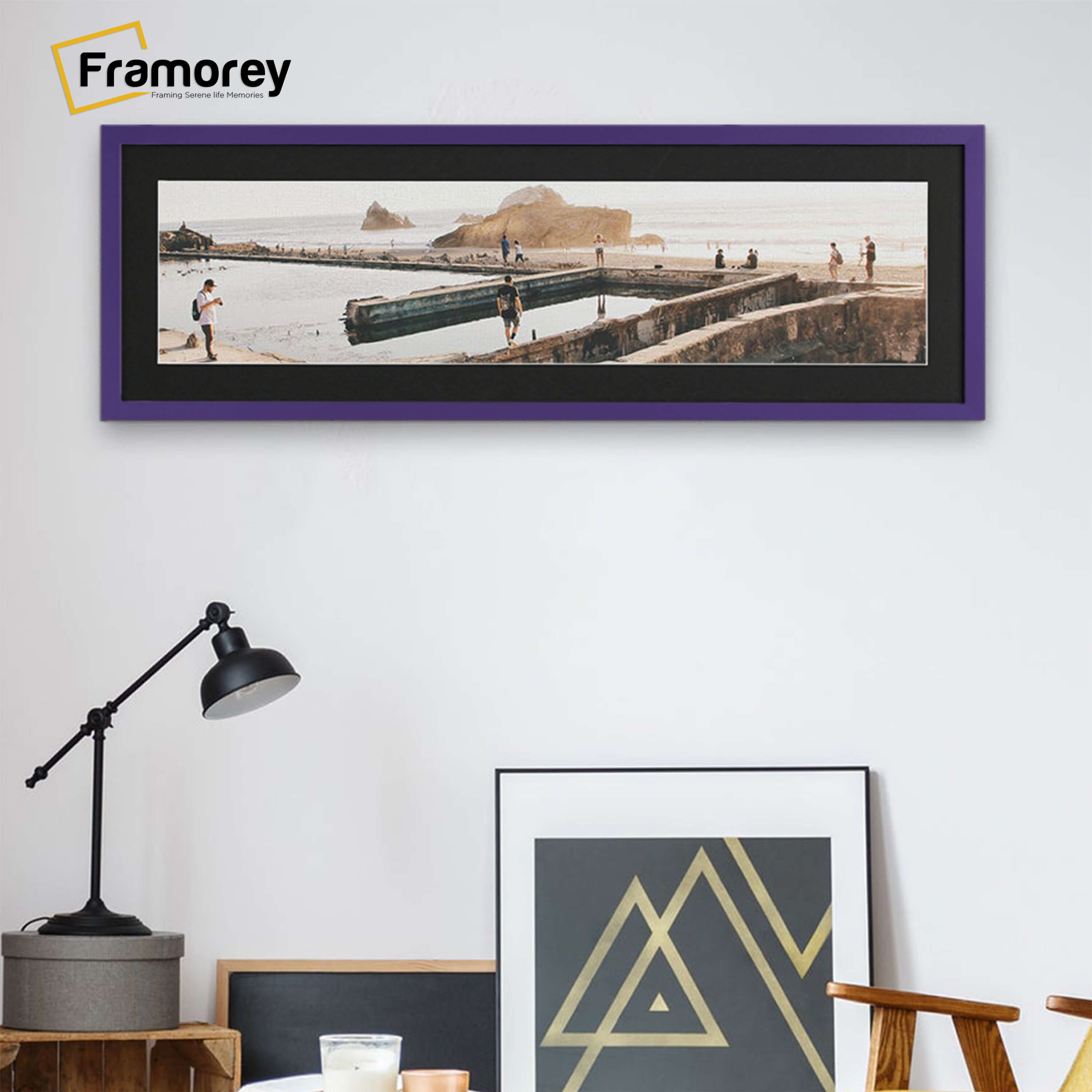Thin Matt Panoramic Purple Picture Frames With Black Mount