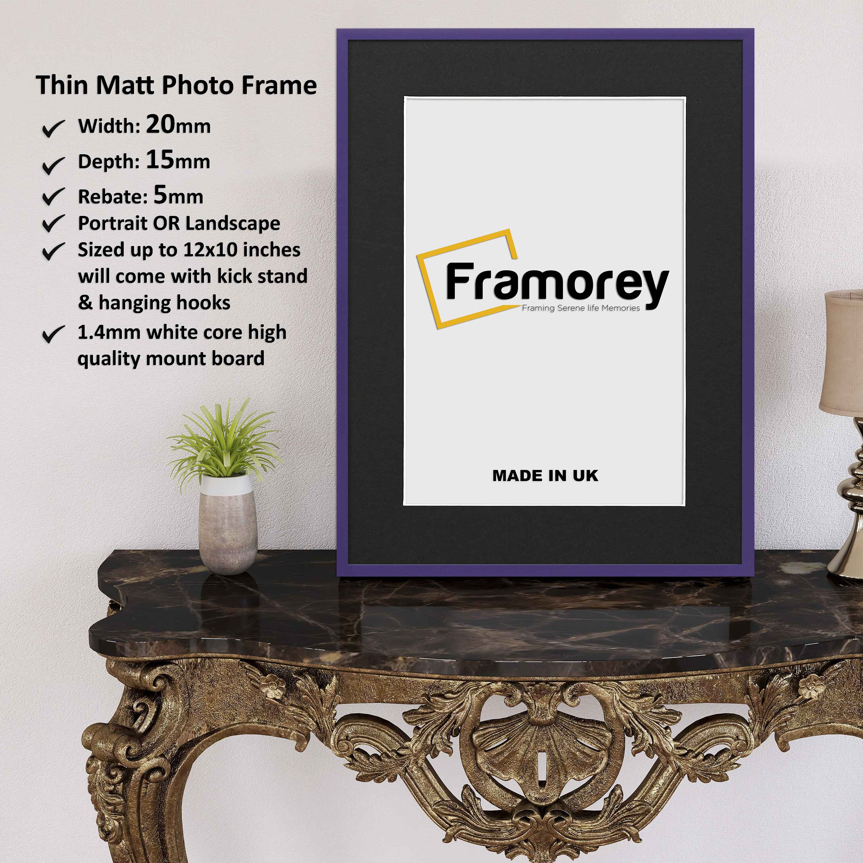Thin Matt Purple Picture Frame With Black Mount