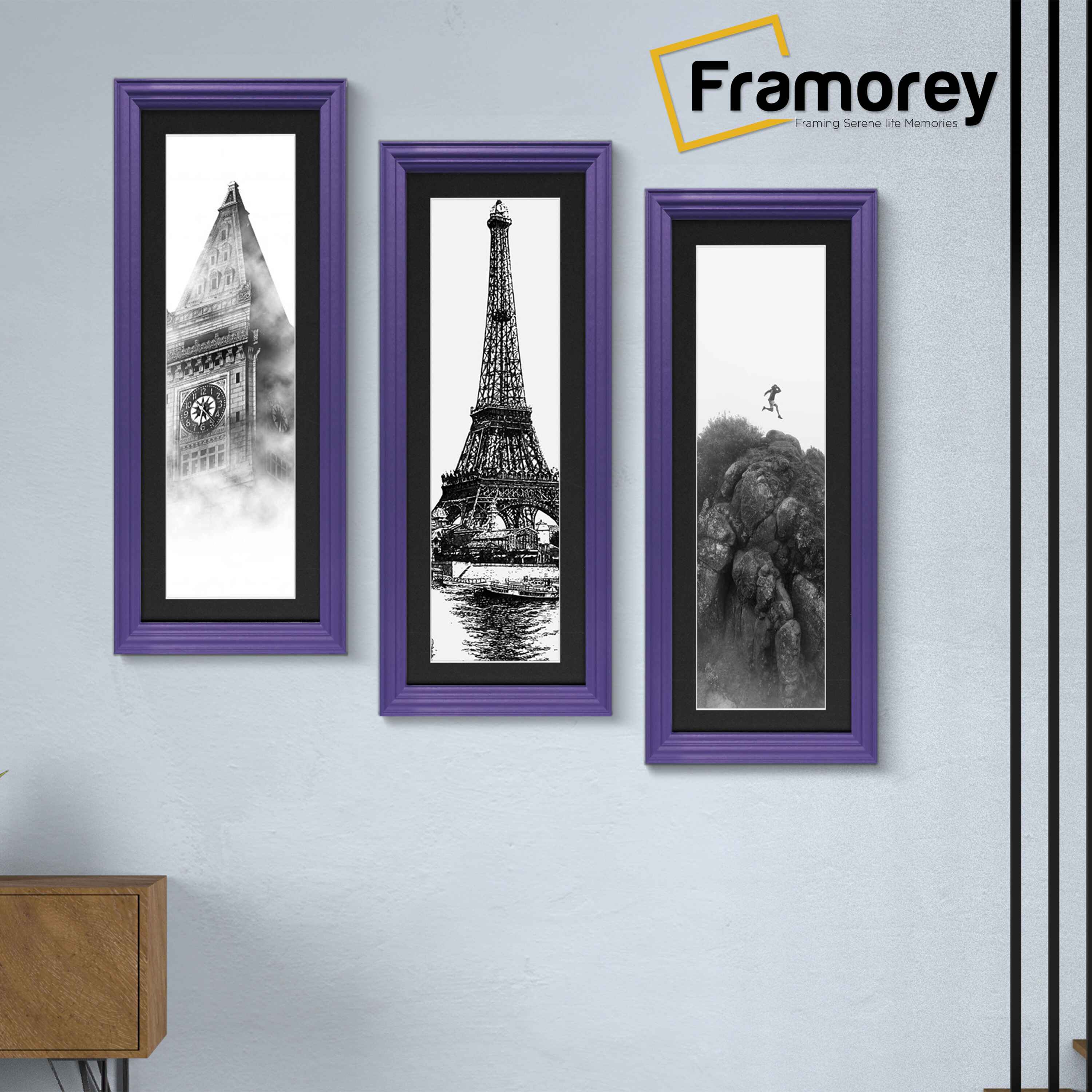 Antique Style Panoramic Size Purple Picture Frame Wall Art Photo Frame With Black Mount