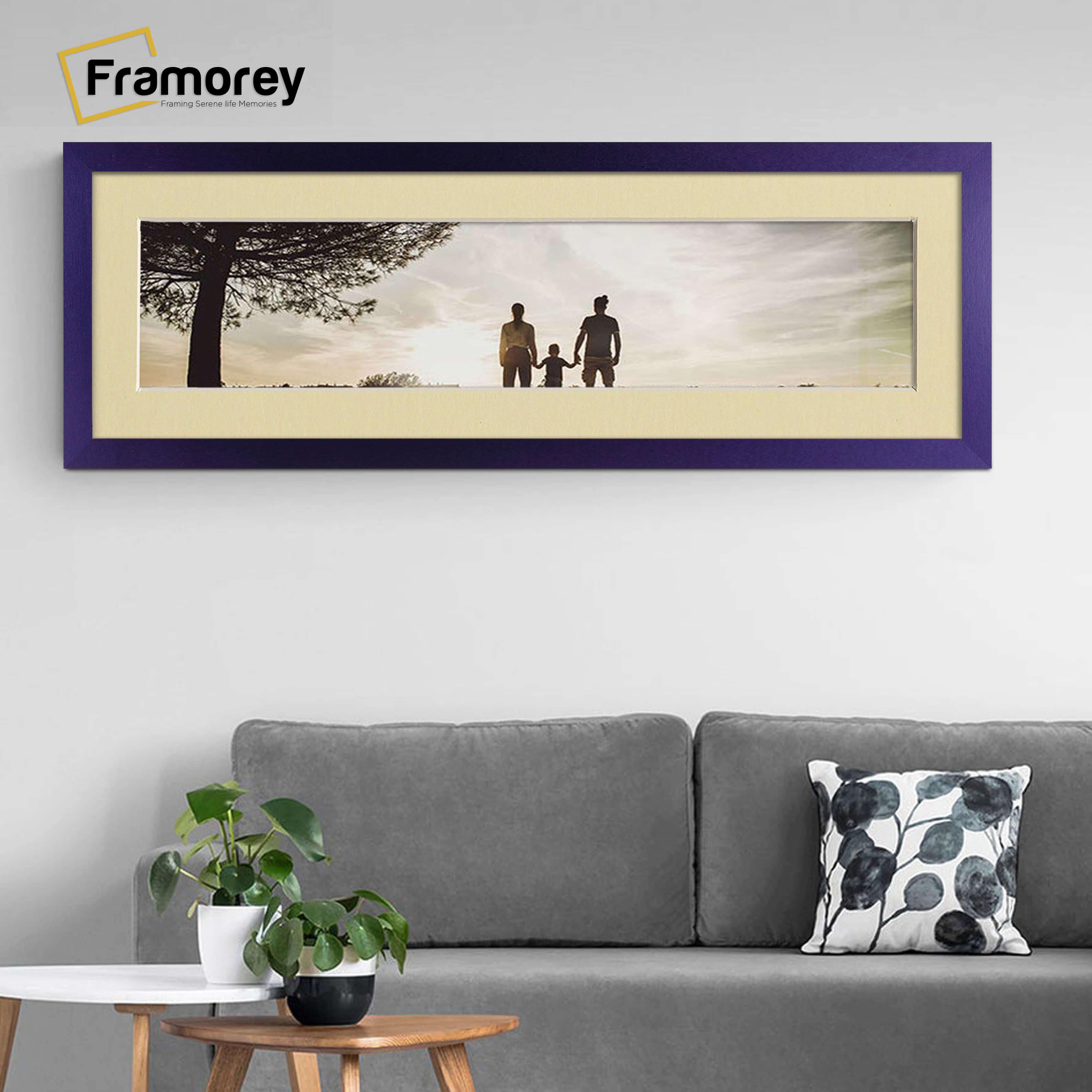 Panoramic Purple Picture Frame With Ivory Mount Wall Décor Frame