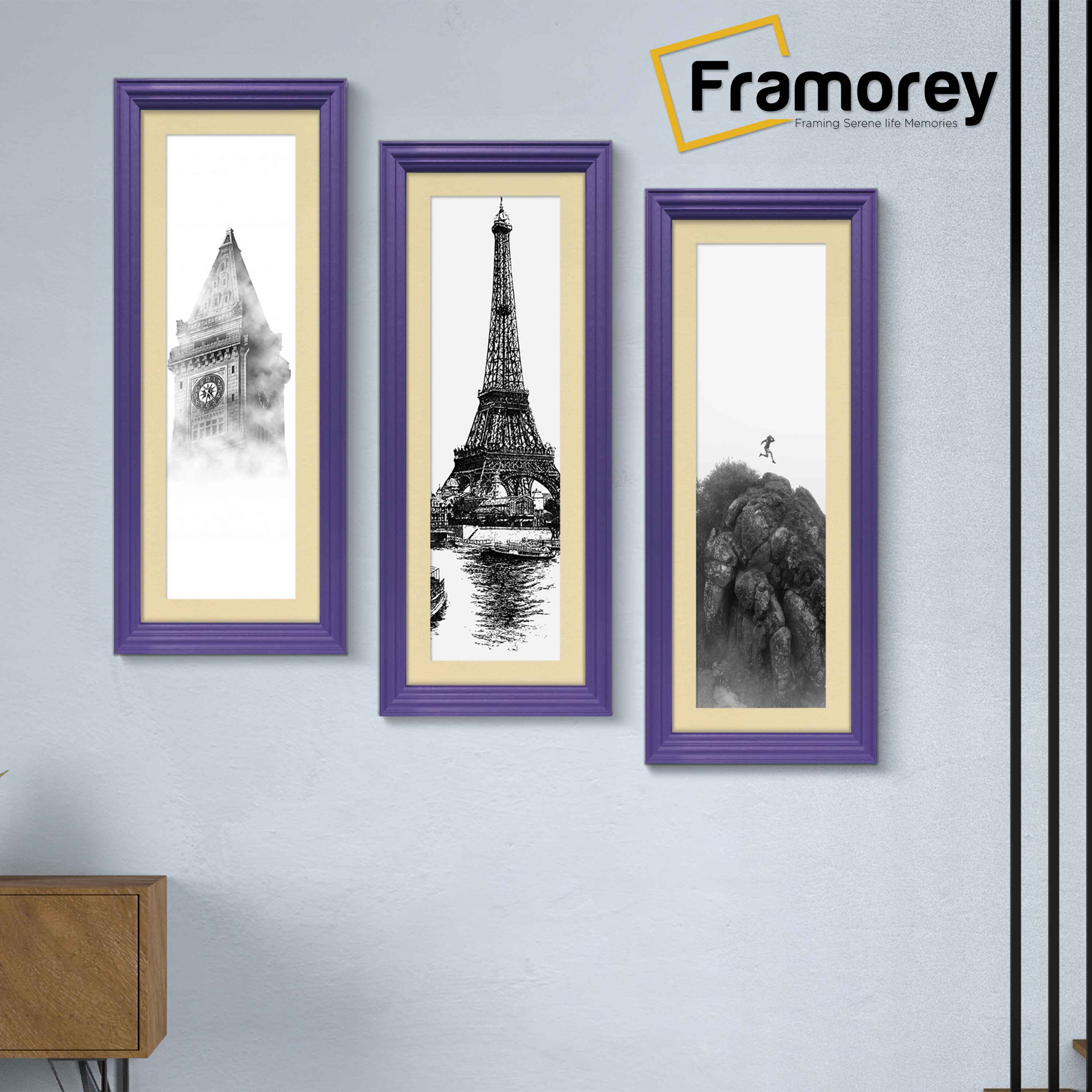 Antique Style Panoramic Size Purple Picture Frame Wall Art Photo Frame With Ivory Mount