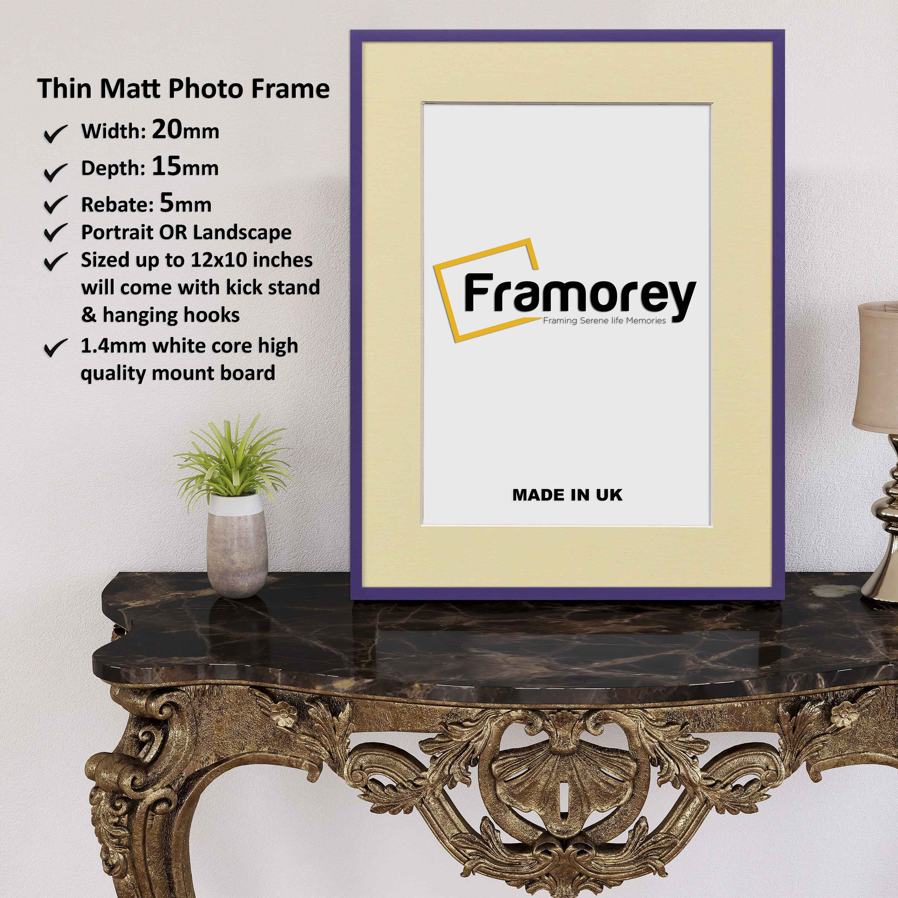 Thin Matt Purple Picture Frame With Ivory Mount