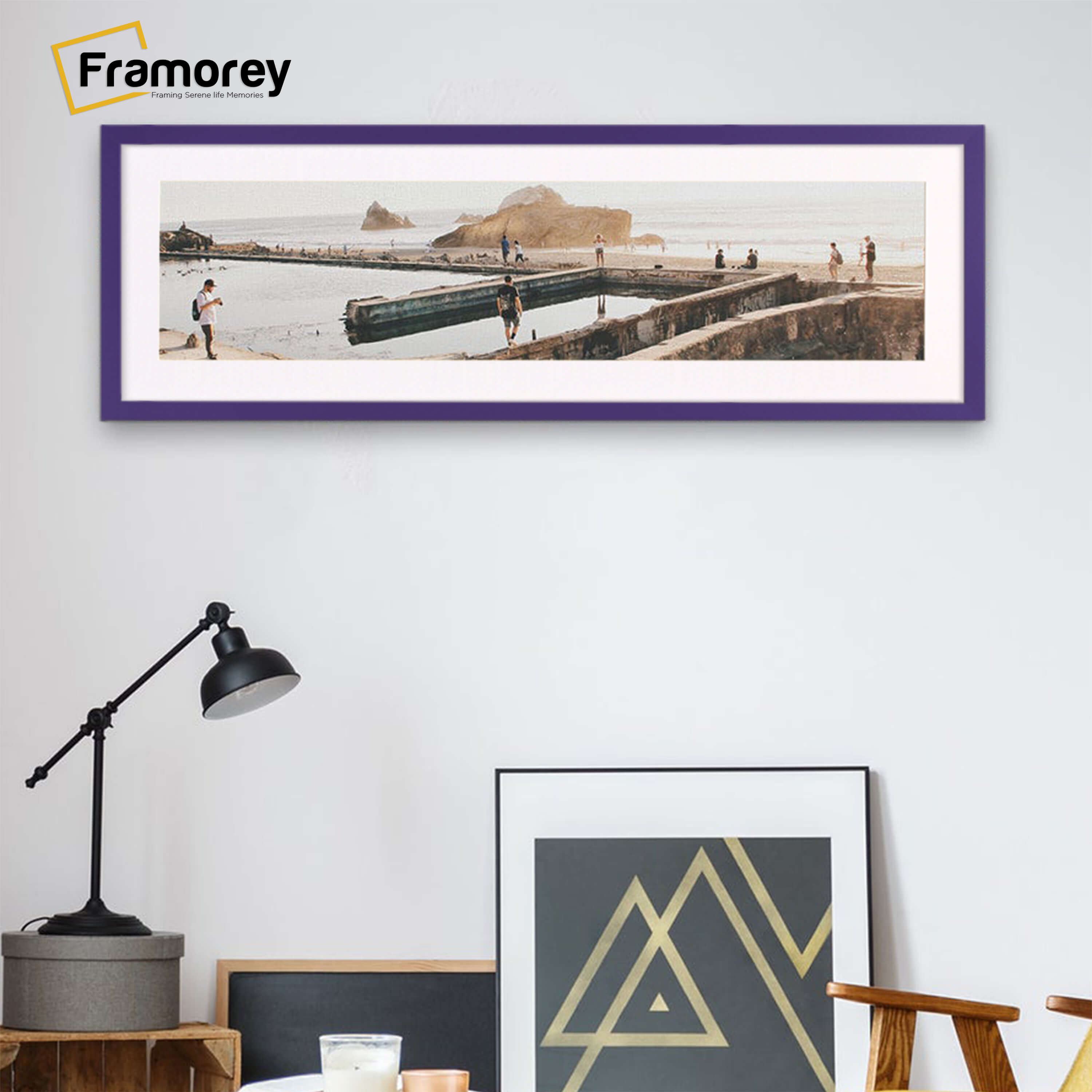 Thin Matt Panoramic Purple Picture Frames With White Mount