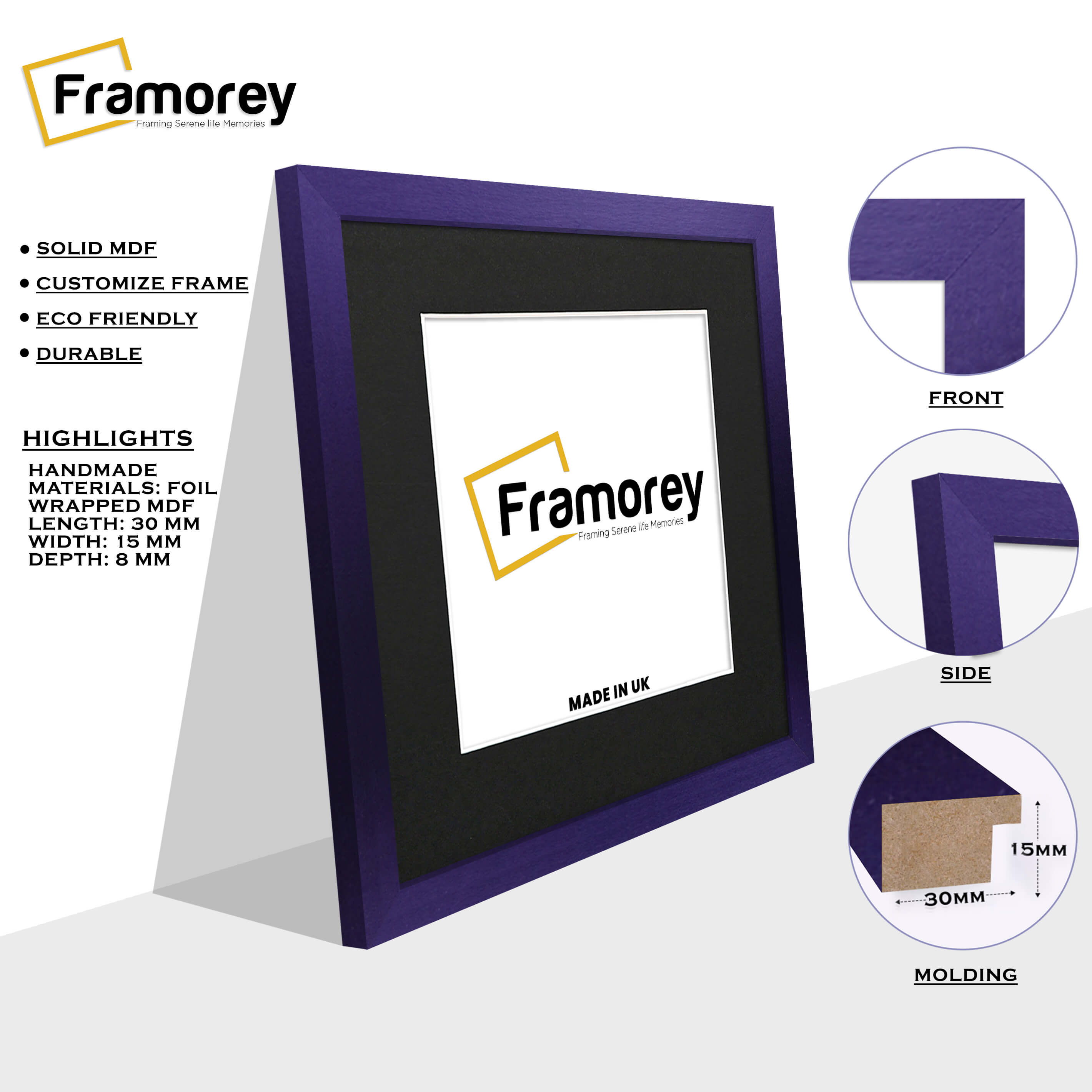 Square Size Purple Picture Frame With Black Mount