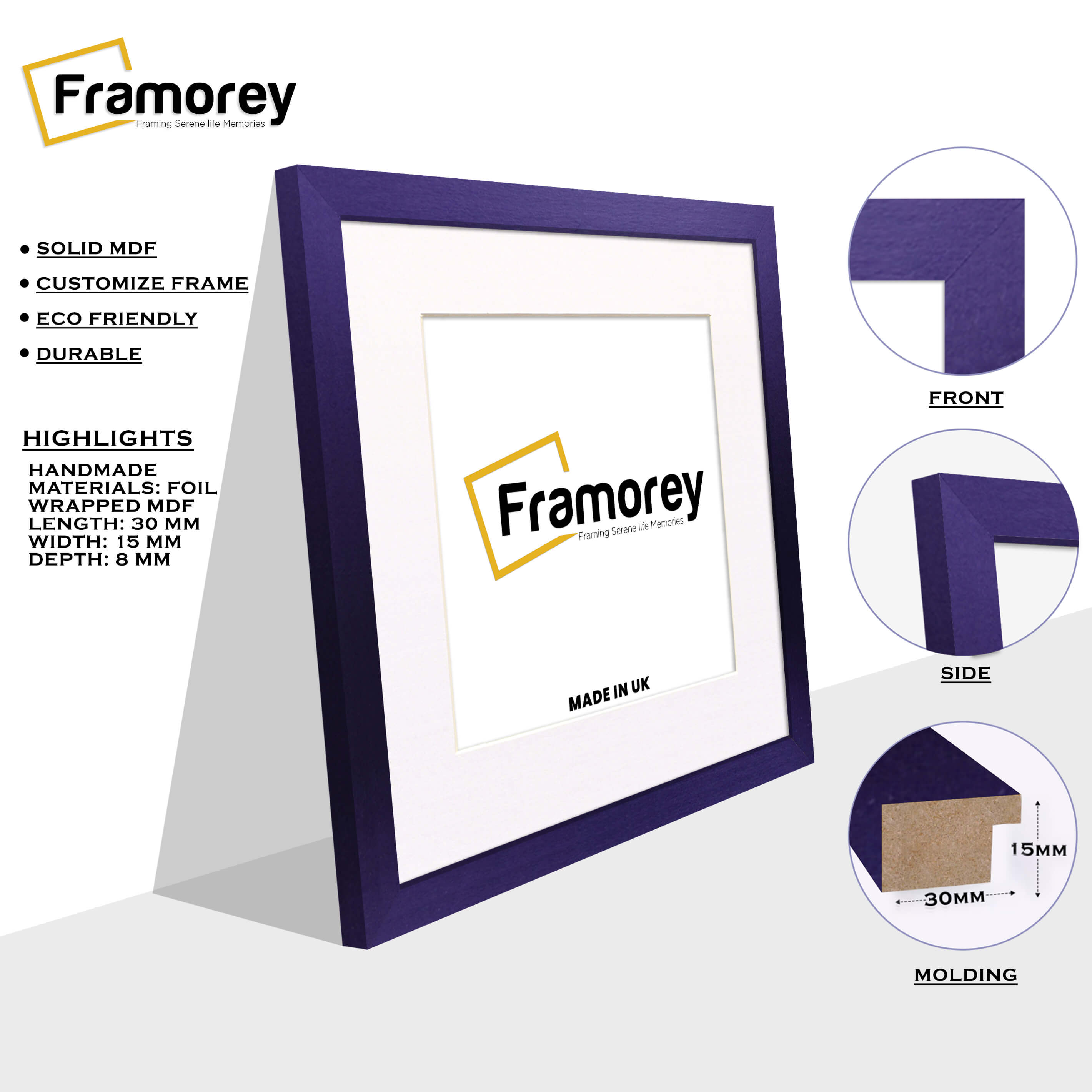 Square Size Purple Picture Frame With White Mount