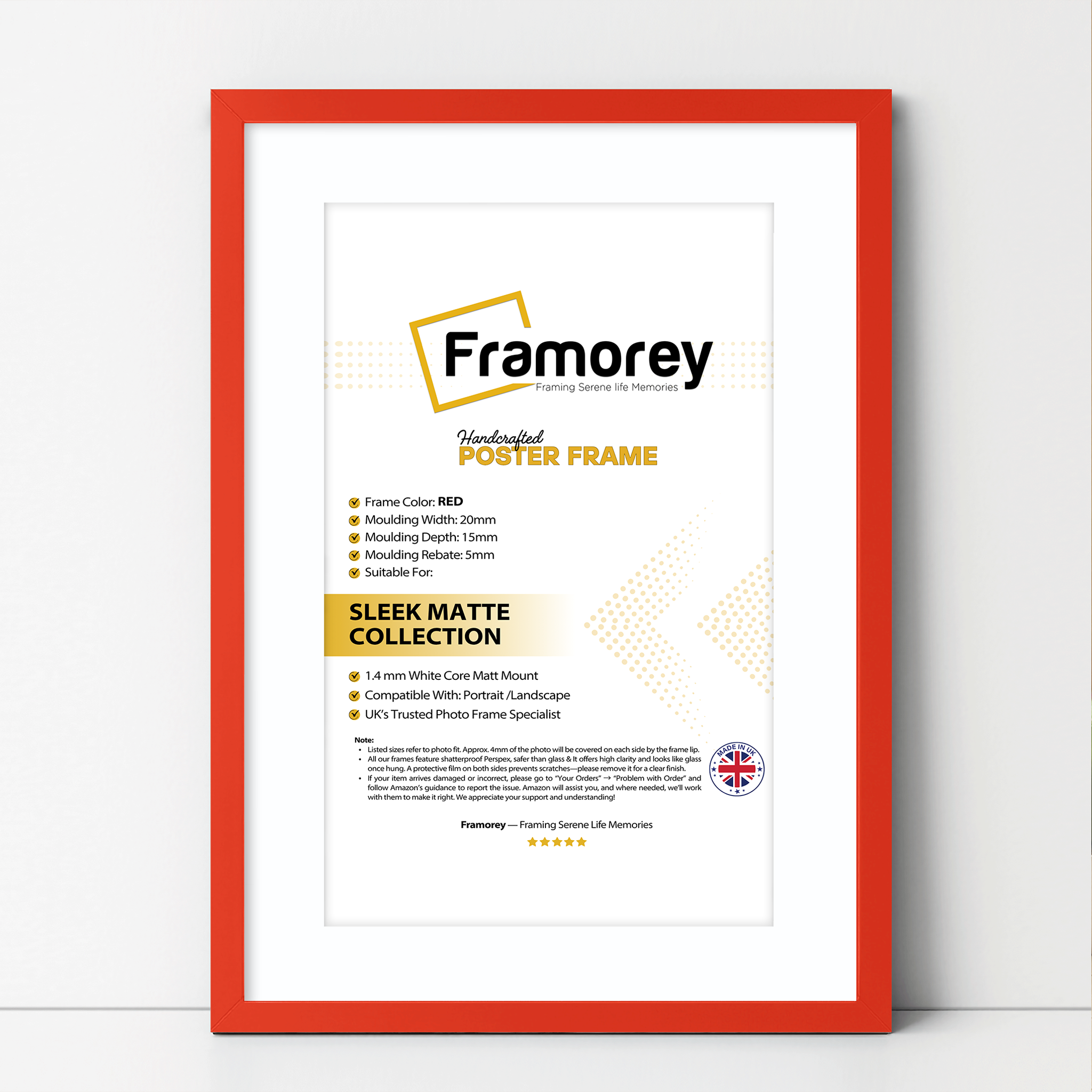 Thin Matt Red Picture Frame With White Mount