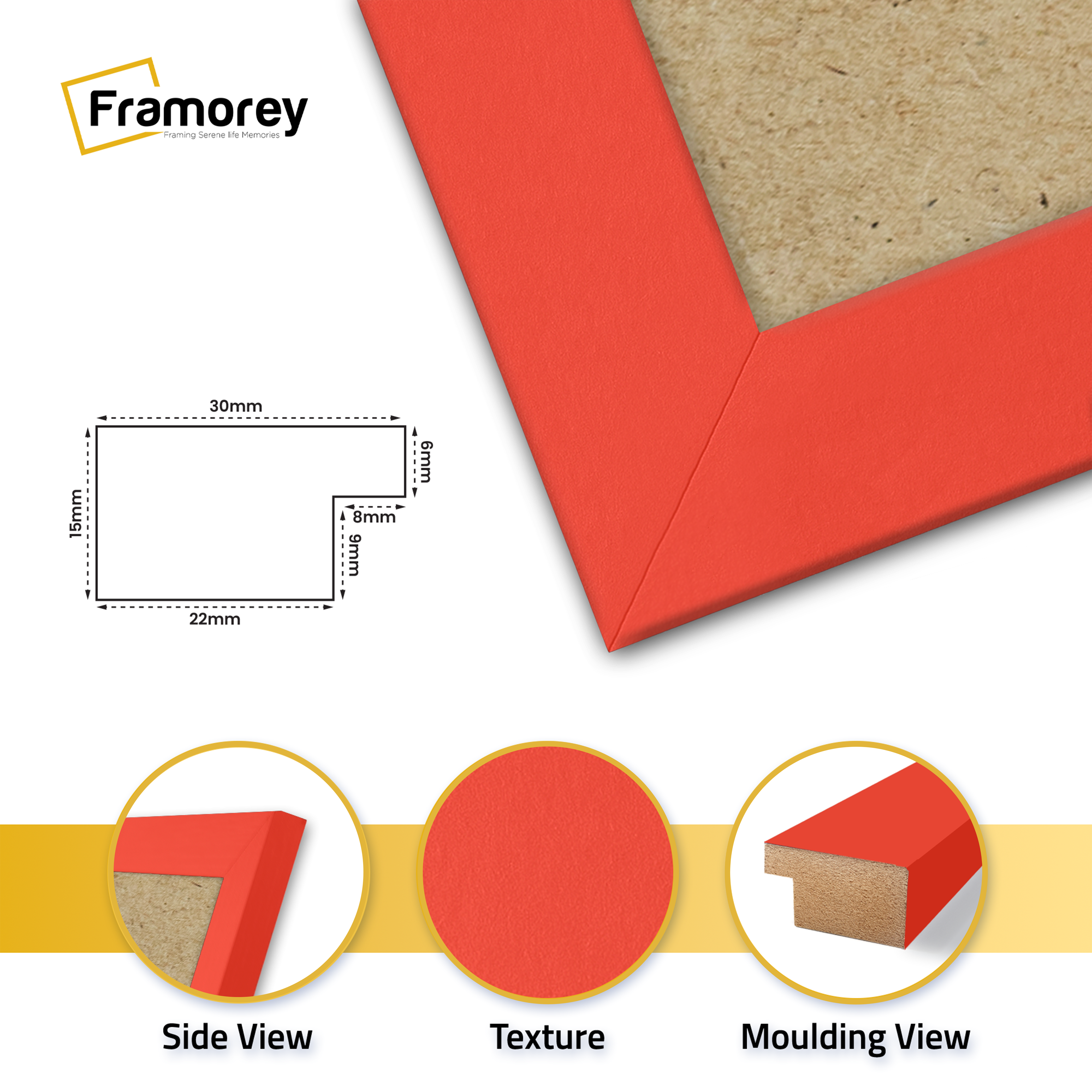 close view of Red Photo frame featuring side view texture and molding view