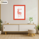 Red With White Mount Wooden Picture Frame is hanging on a wall just over the Table