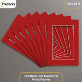 Red Bevel Cut Mount pack of 8, for Photo Frame.