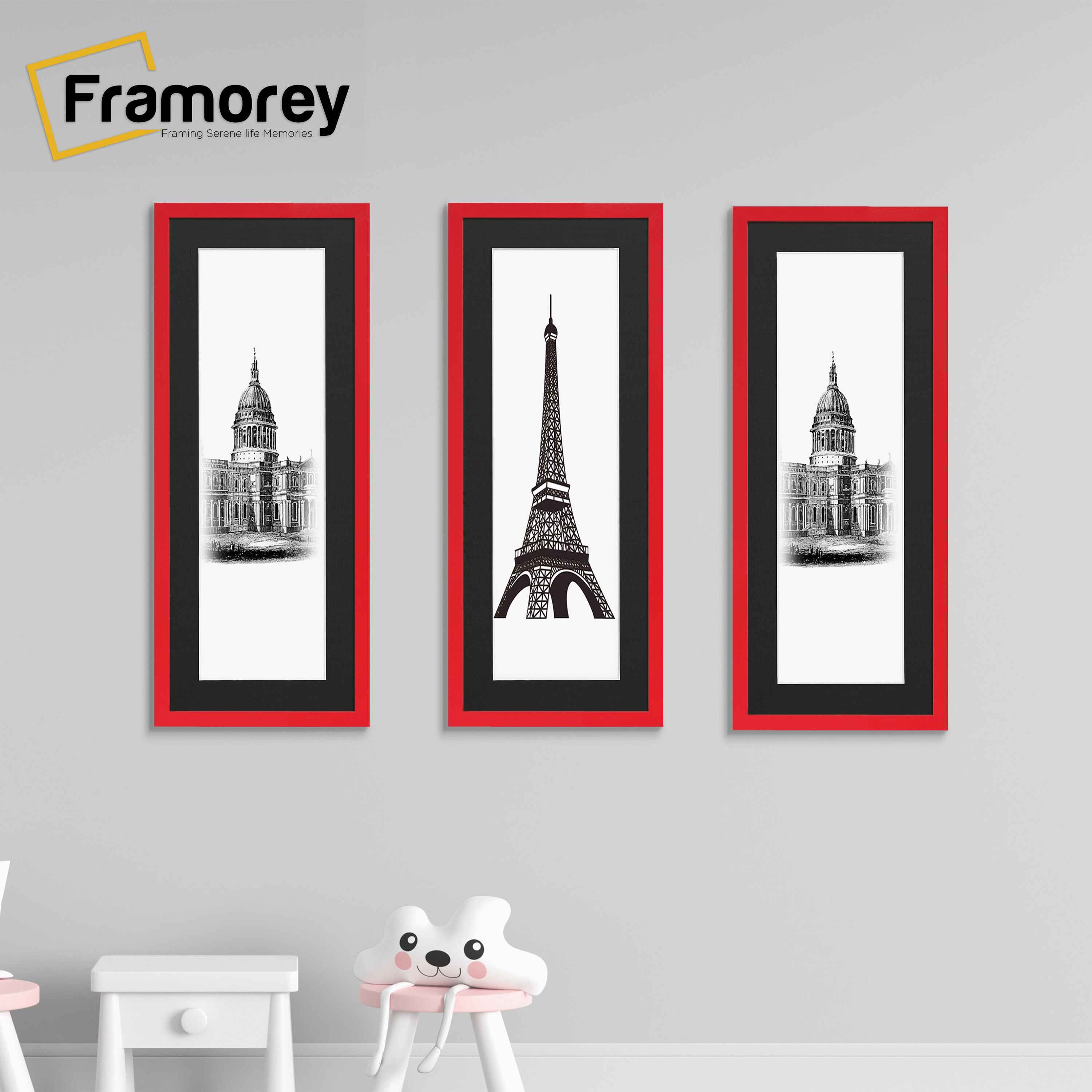 Thin Matt Panoramic Red Picture Frames With Black Mount