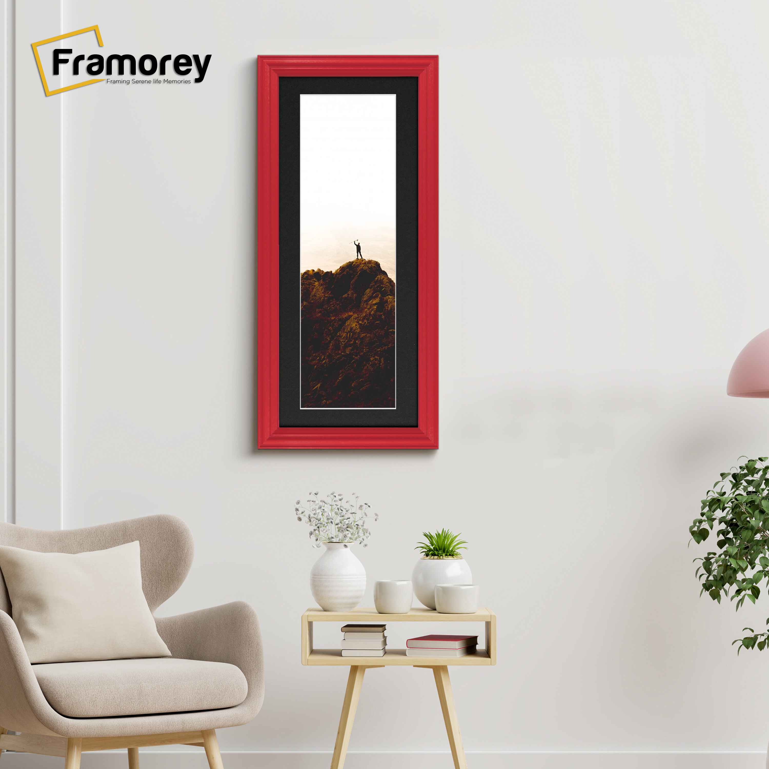 Antique Style Panoramic  Size Red Picture Frame with Black Mount