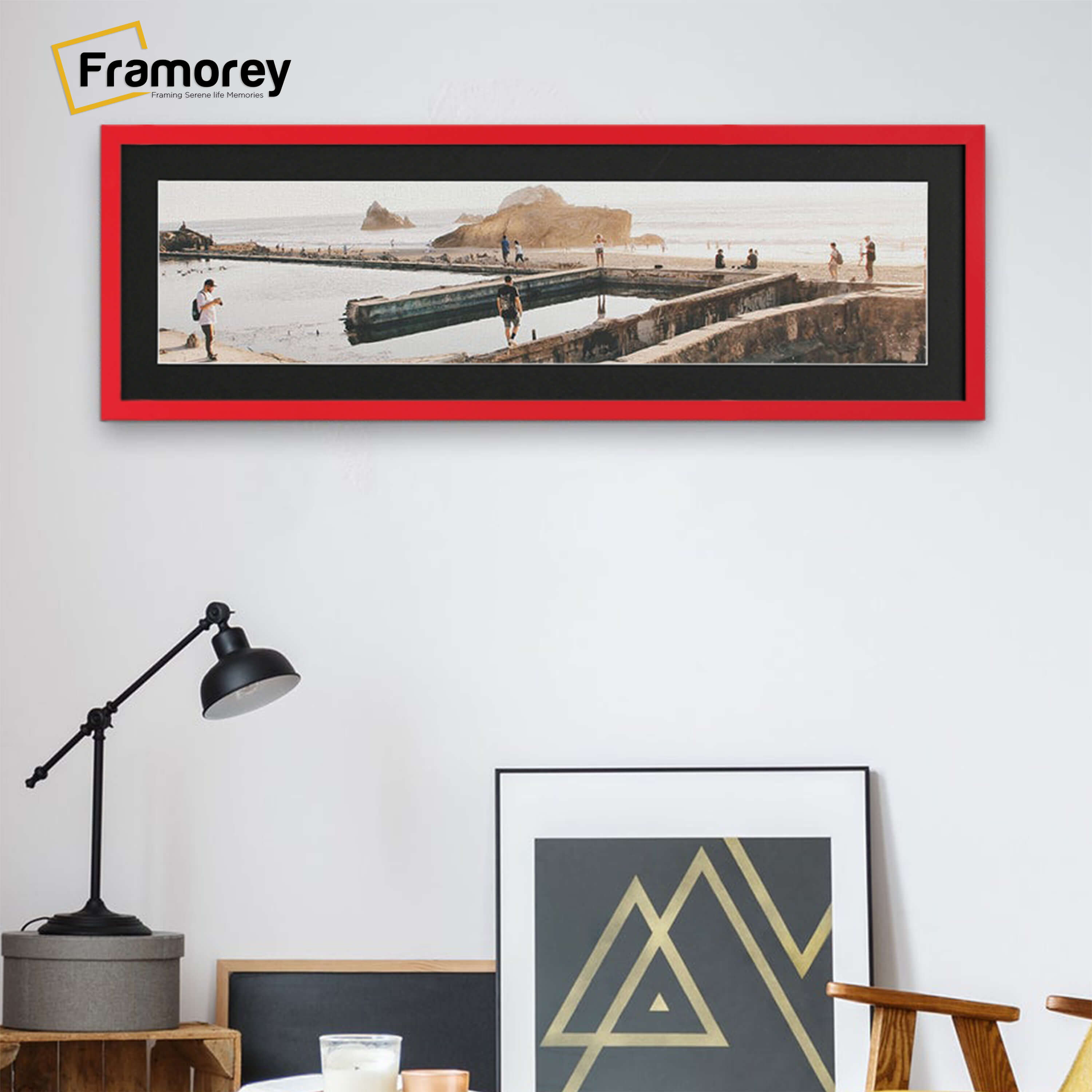 Thin Matt Panoramic Red Picture Frames With Black Mount