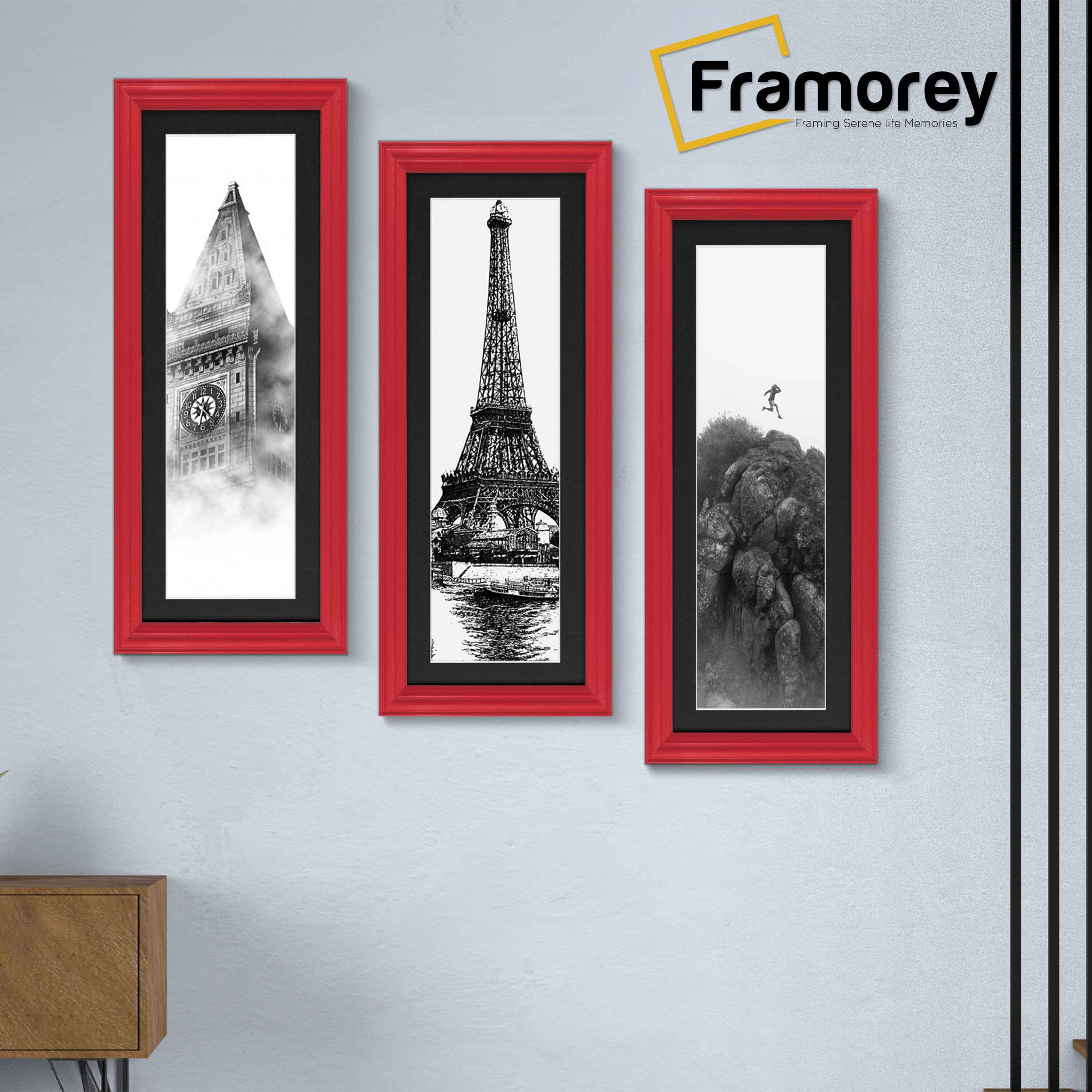 Antique Style Panoramic  Size Red Picture Frame with Black Mount