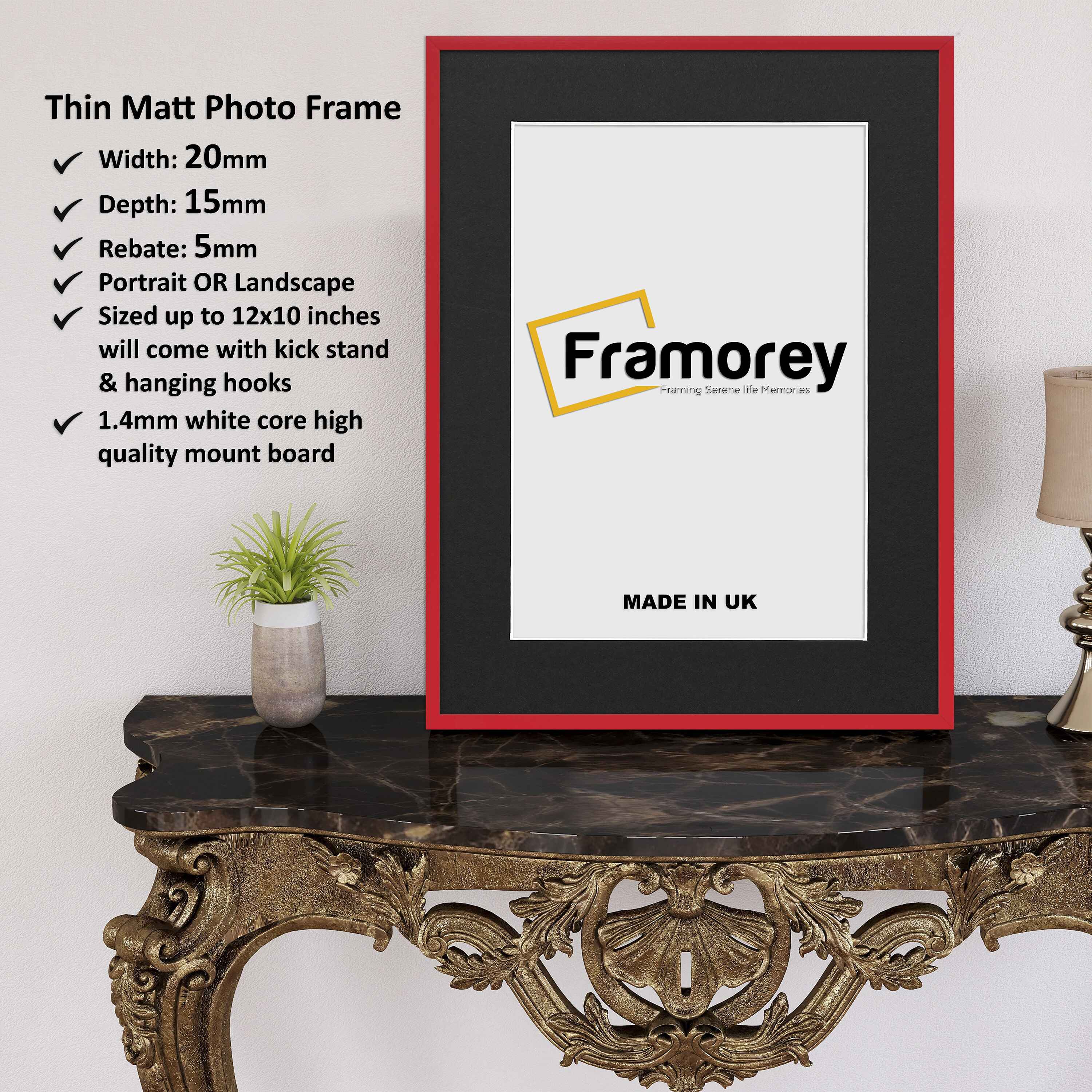 Thin Matt Red Picture Frame With Black Mount