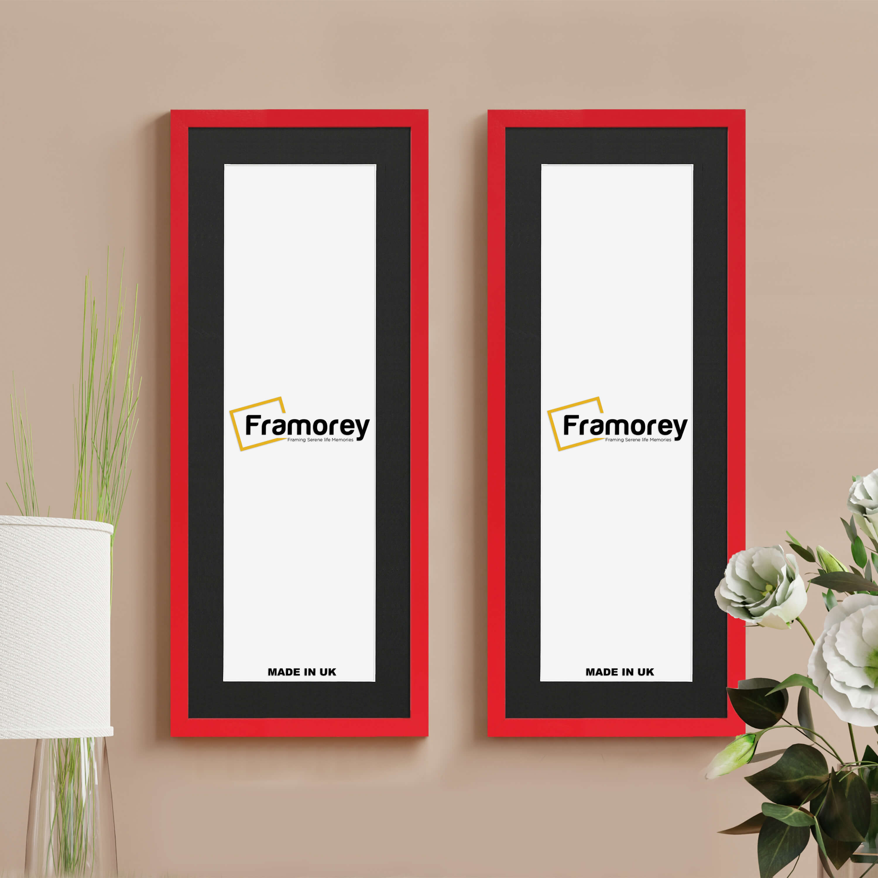 Thin Matt Panoramic Red Picture Frames With Black Mount