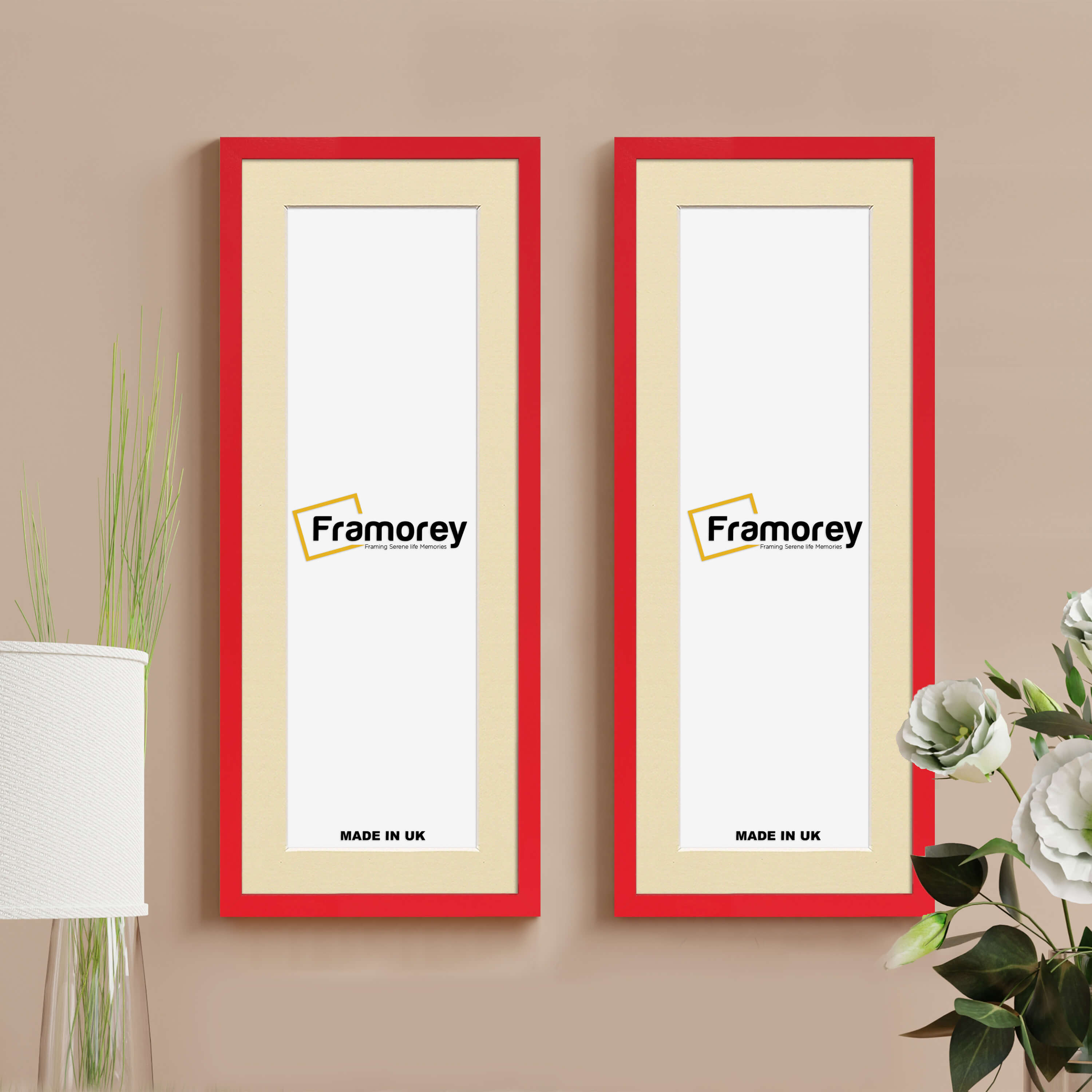 Thin Matt Panoramic Red Picture Frames With Ivory Mount