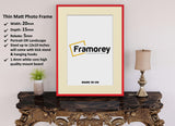 Thin Red Photo Frame With Ivory Mount Flat Wooden Effect Picture Frame Maxi Art Poster Frames - FRAMOREY