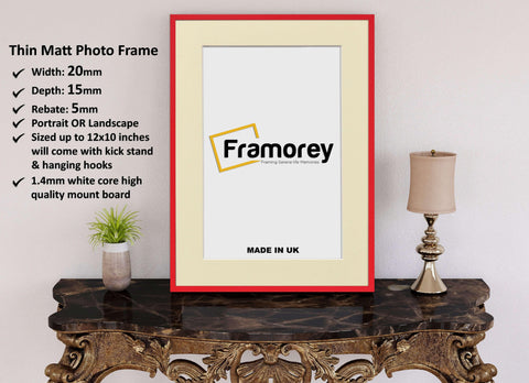 Thin Red Photo Frame With Ivory Mount Flat Wooden Effect Picture Frame Maxi Art Poster Frames - FRAMOREY