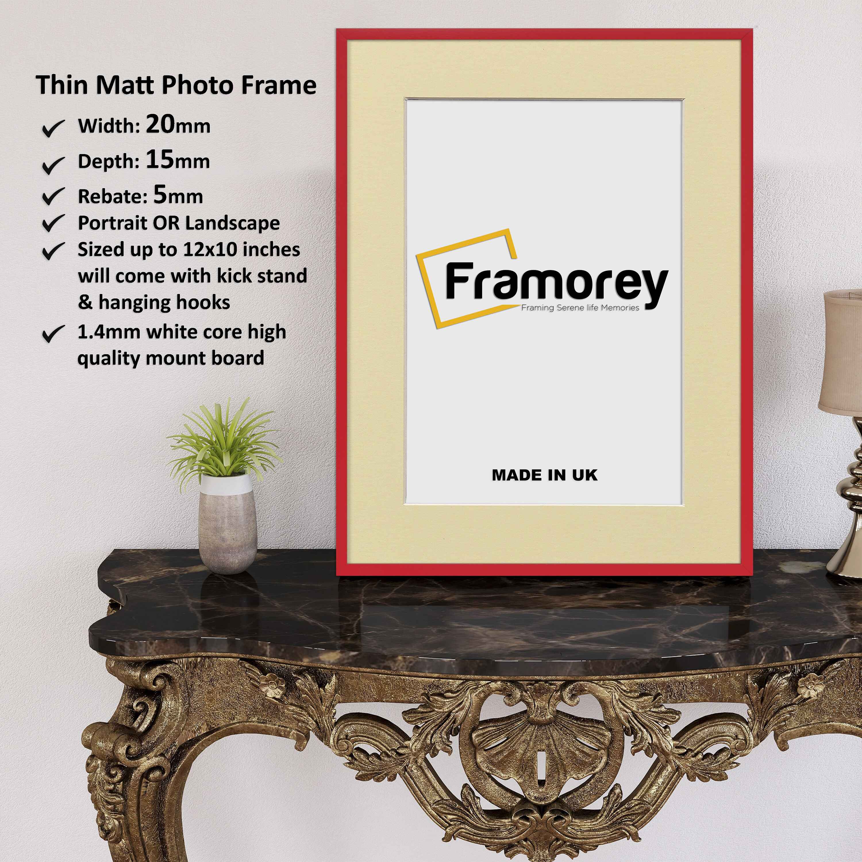 Thin Matt Red Picture Frame With Ivory Mount