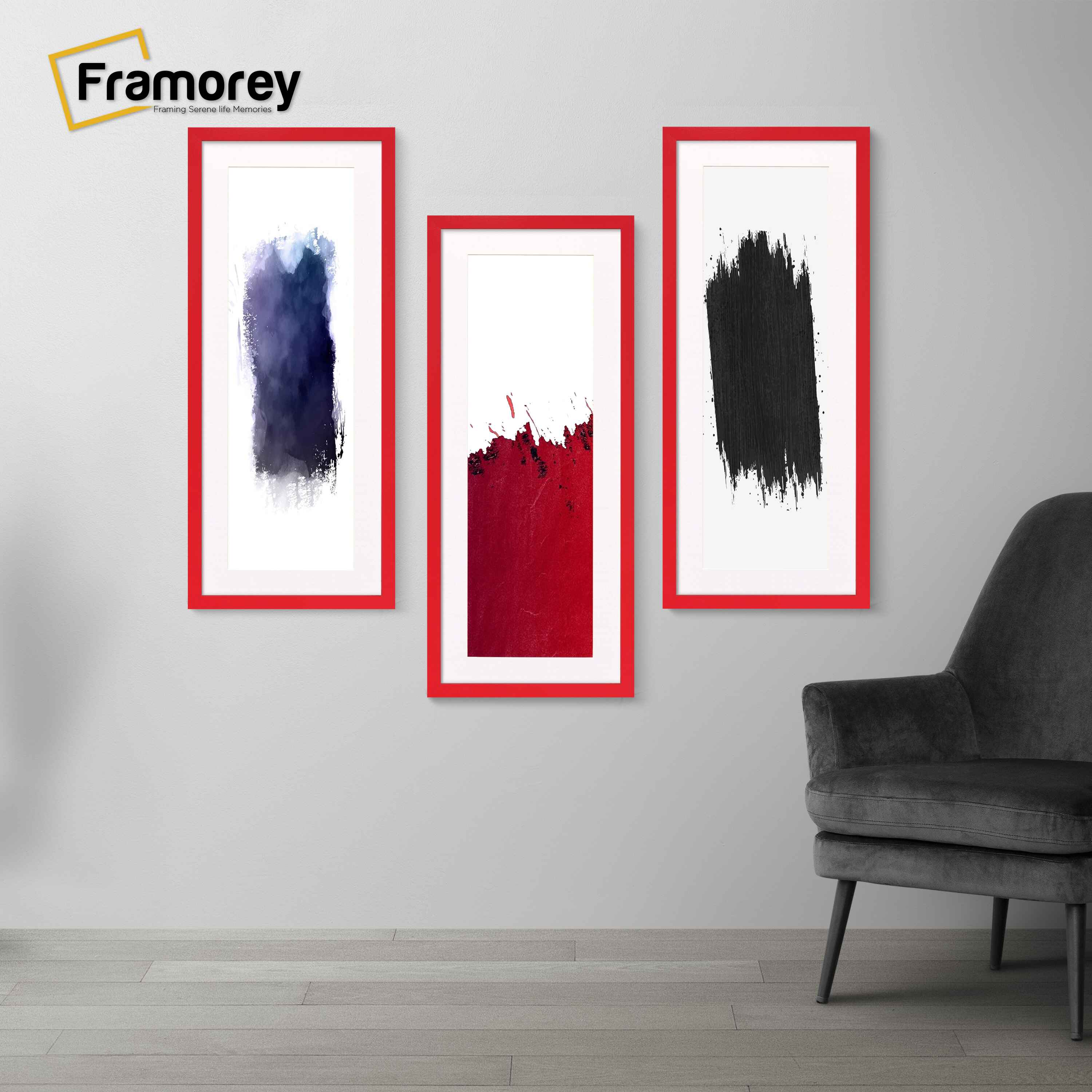 Thin Matt Panoramic Red Picture Frames With White Mount