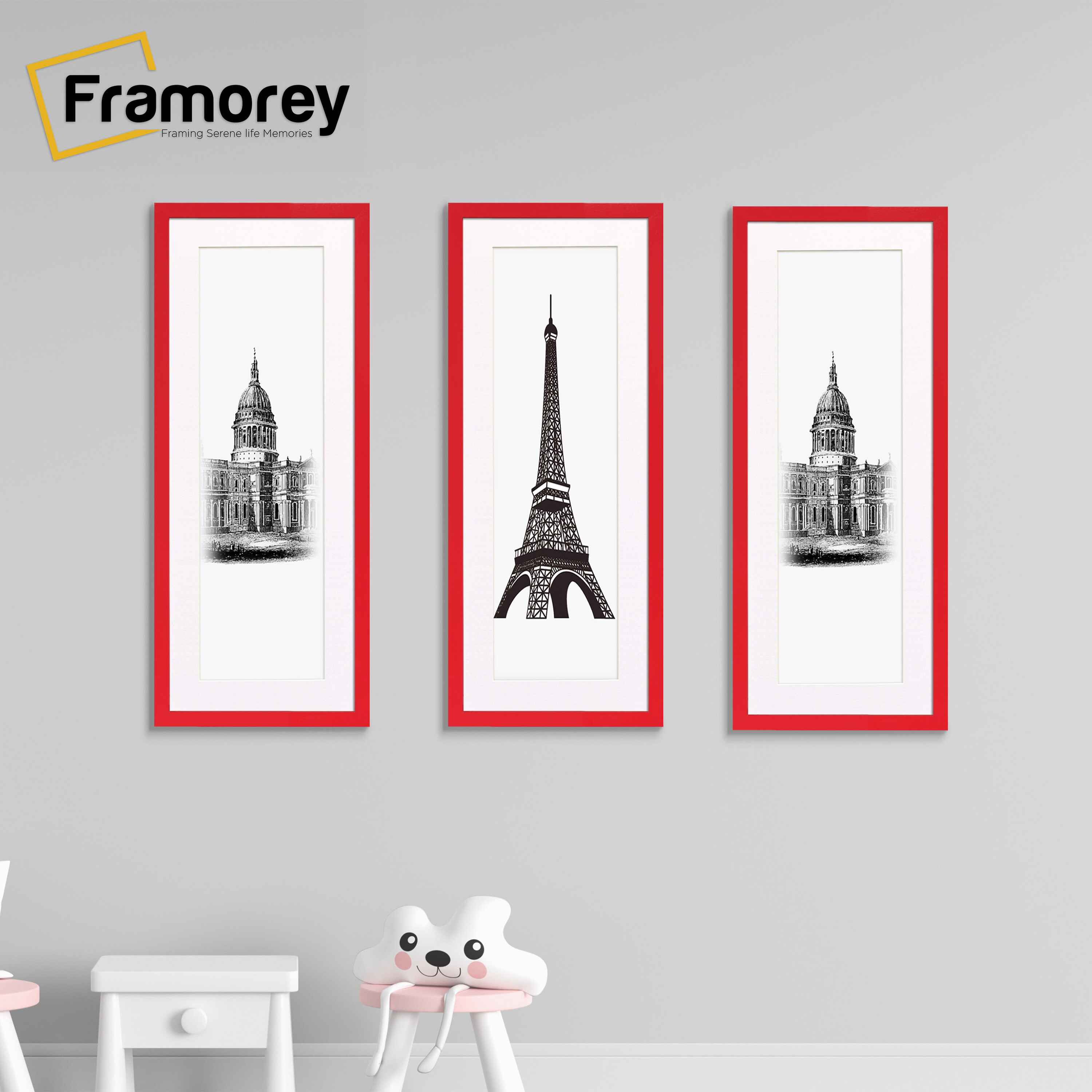 Thin Matt Panoramic Red Picture Frames With White Mount