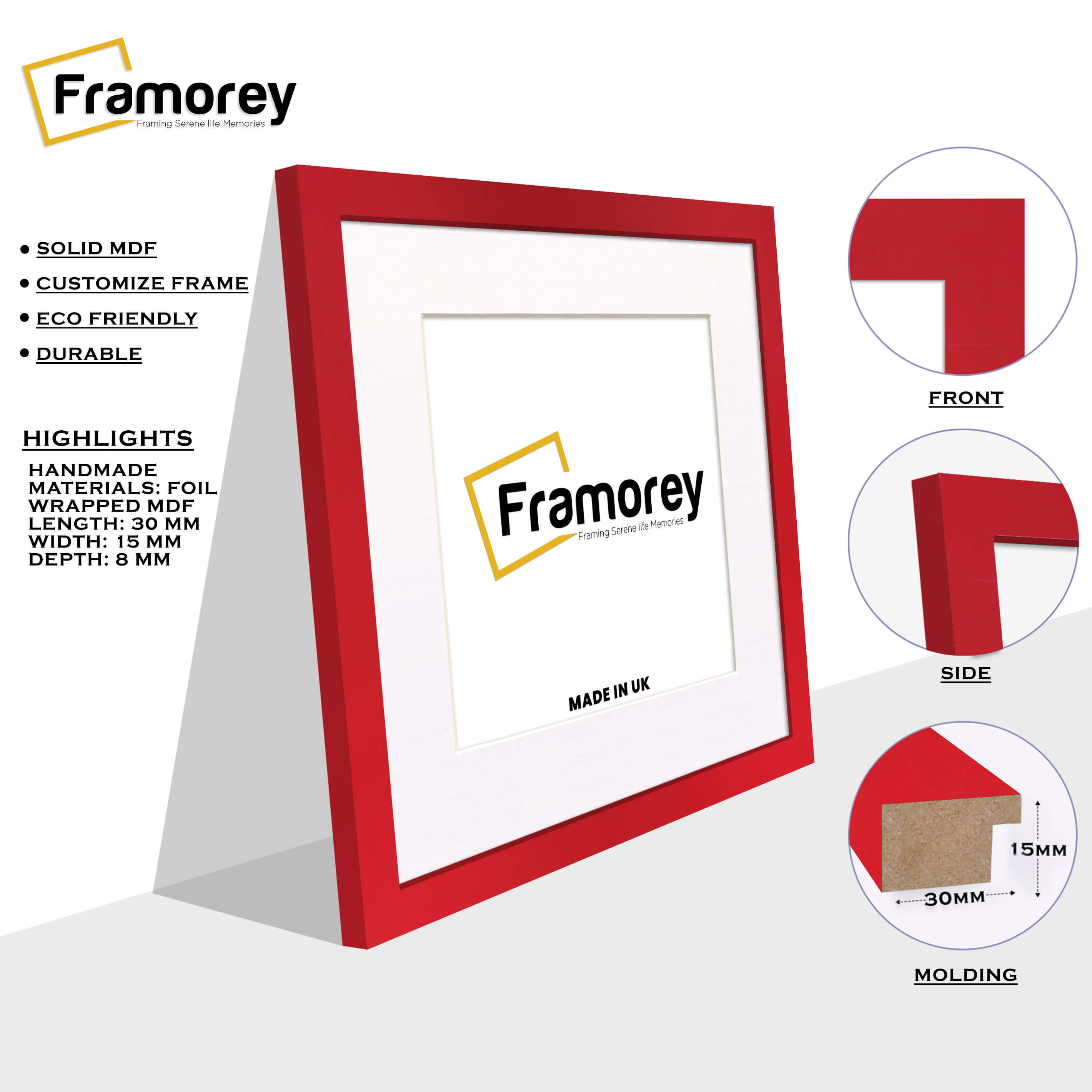Square Size Red Picture Frame With White Mount