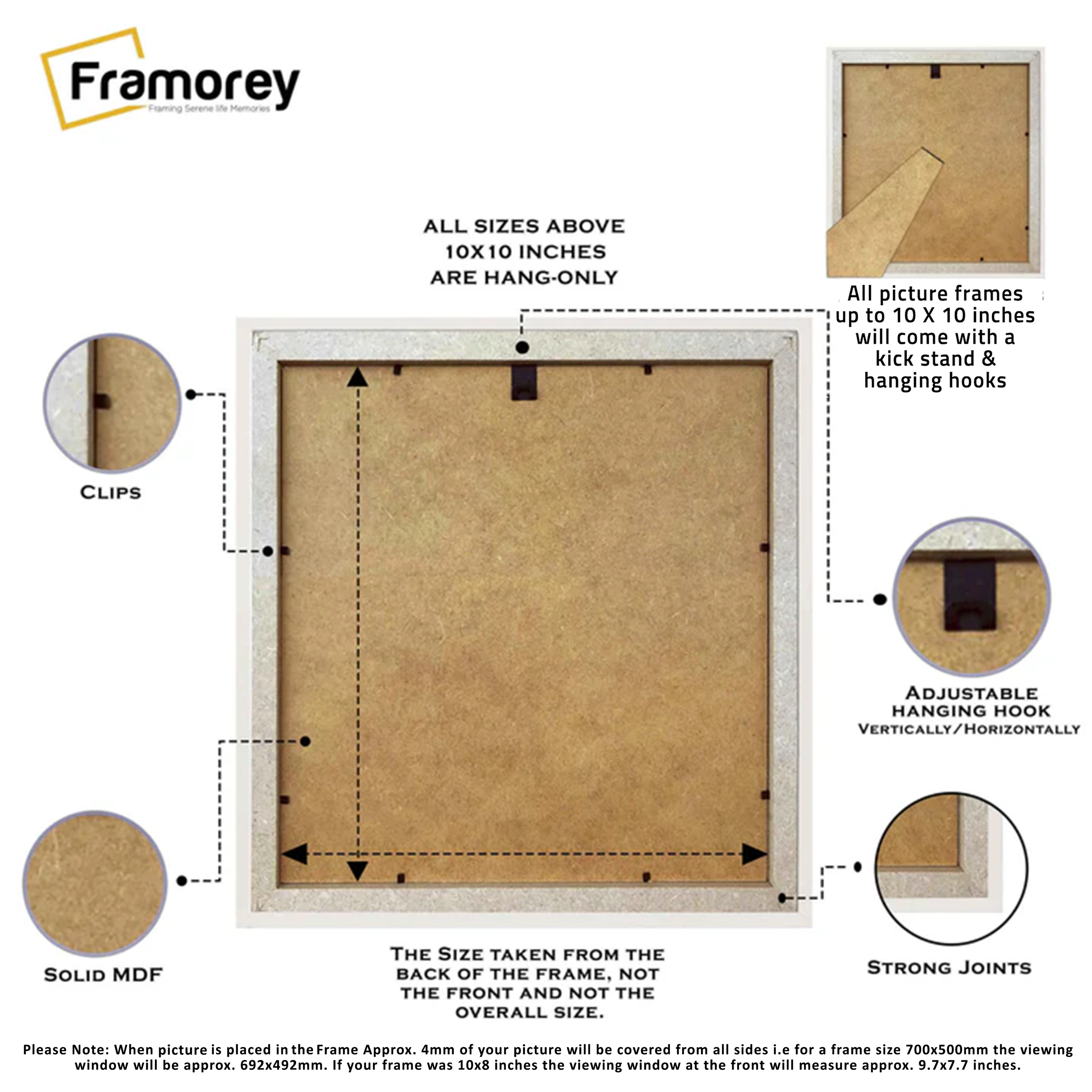 White Picture Frame Backside View Poster Frame Highlighting it's Features