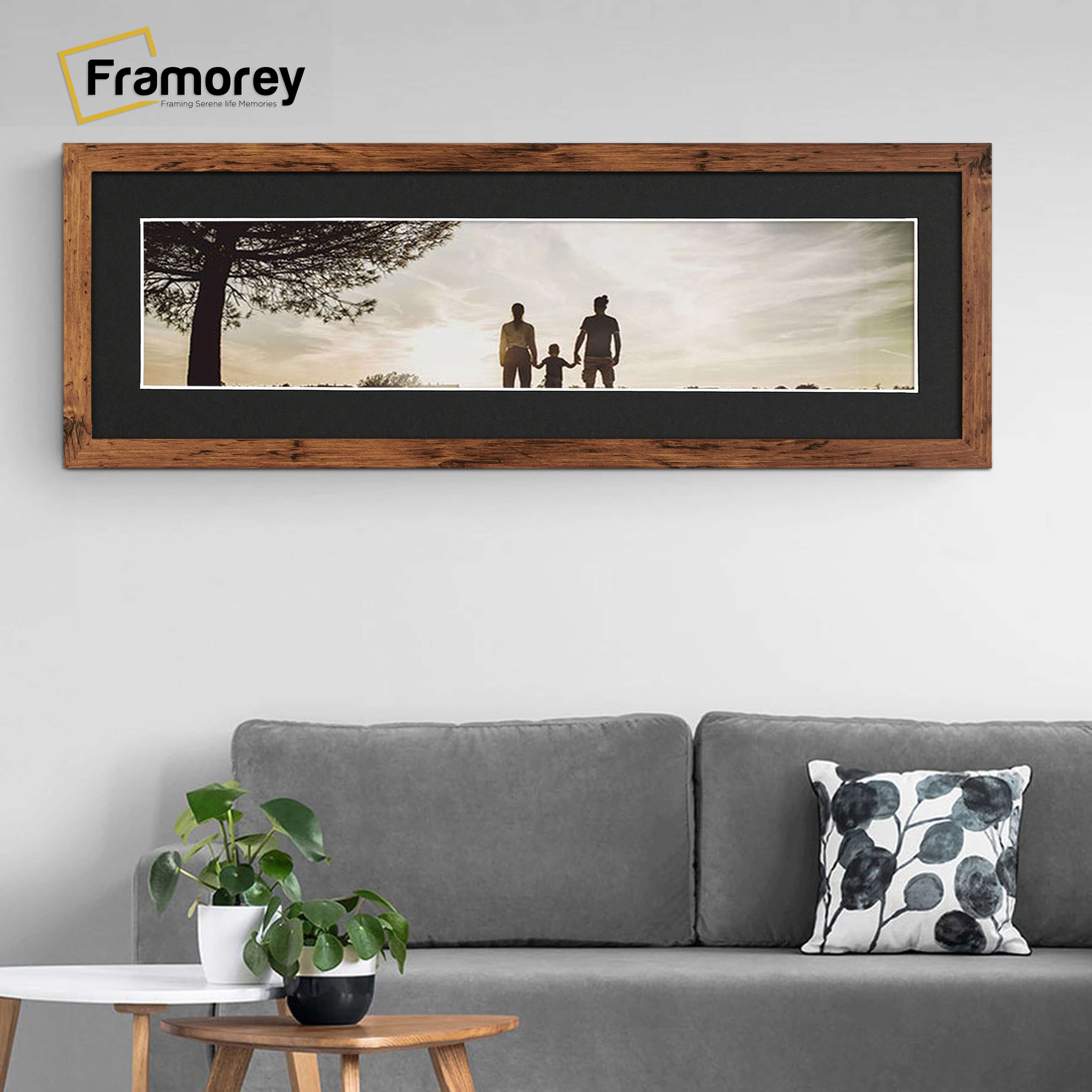 Panoramic Rustic Oak Picture Frame With Black Mount Wall Décor Frame