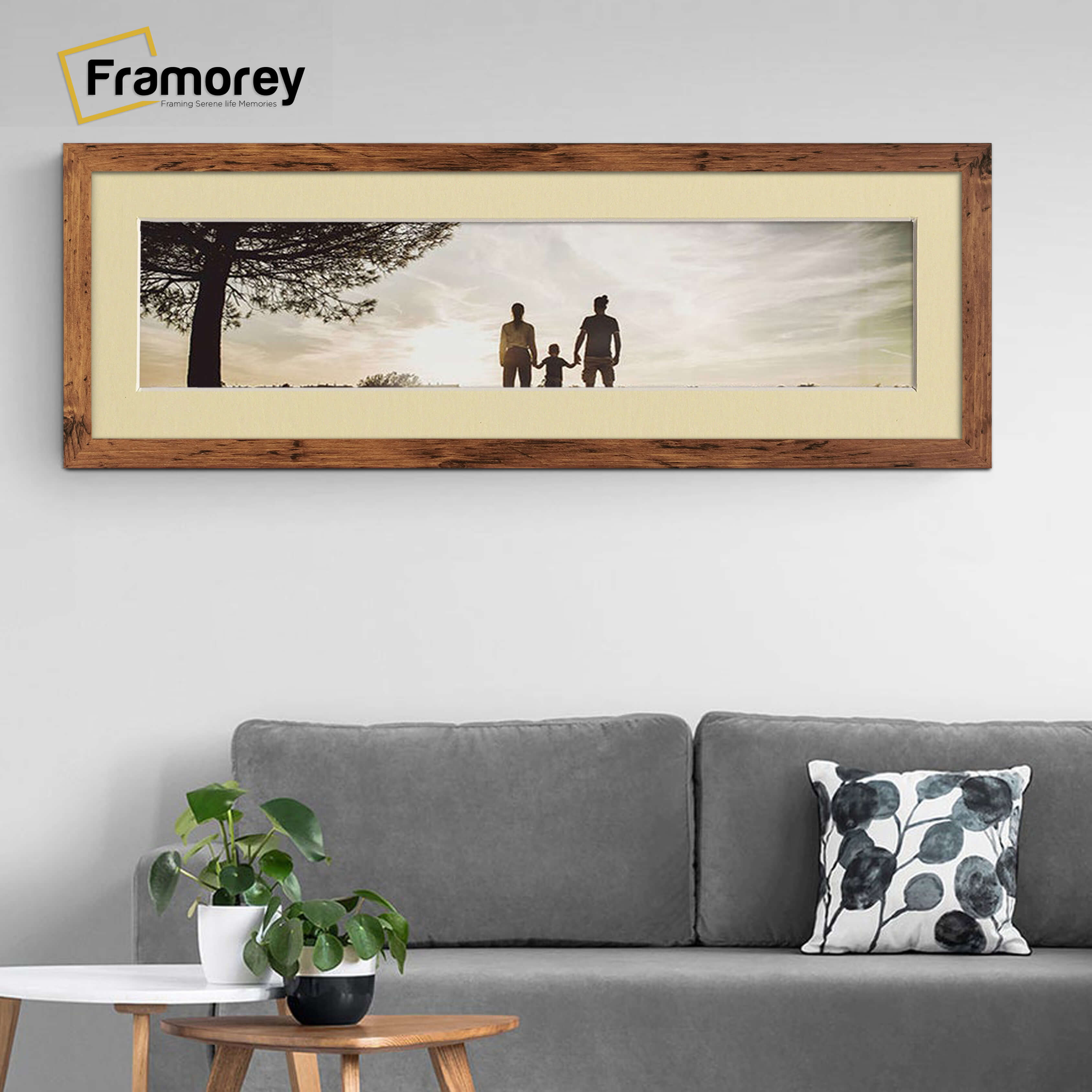 Panoramic Rustic Oak Picture Frame With Ivory Mount Wall Décor Frame