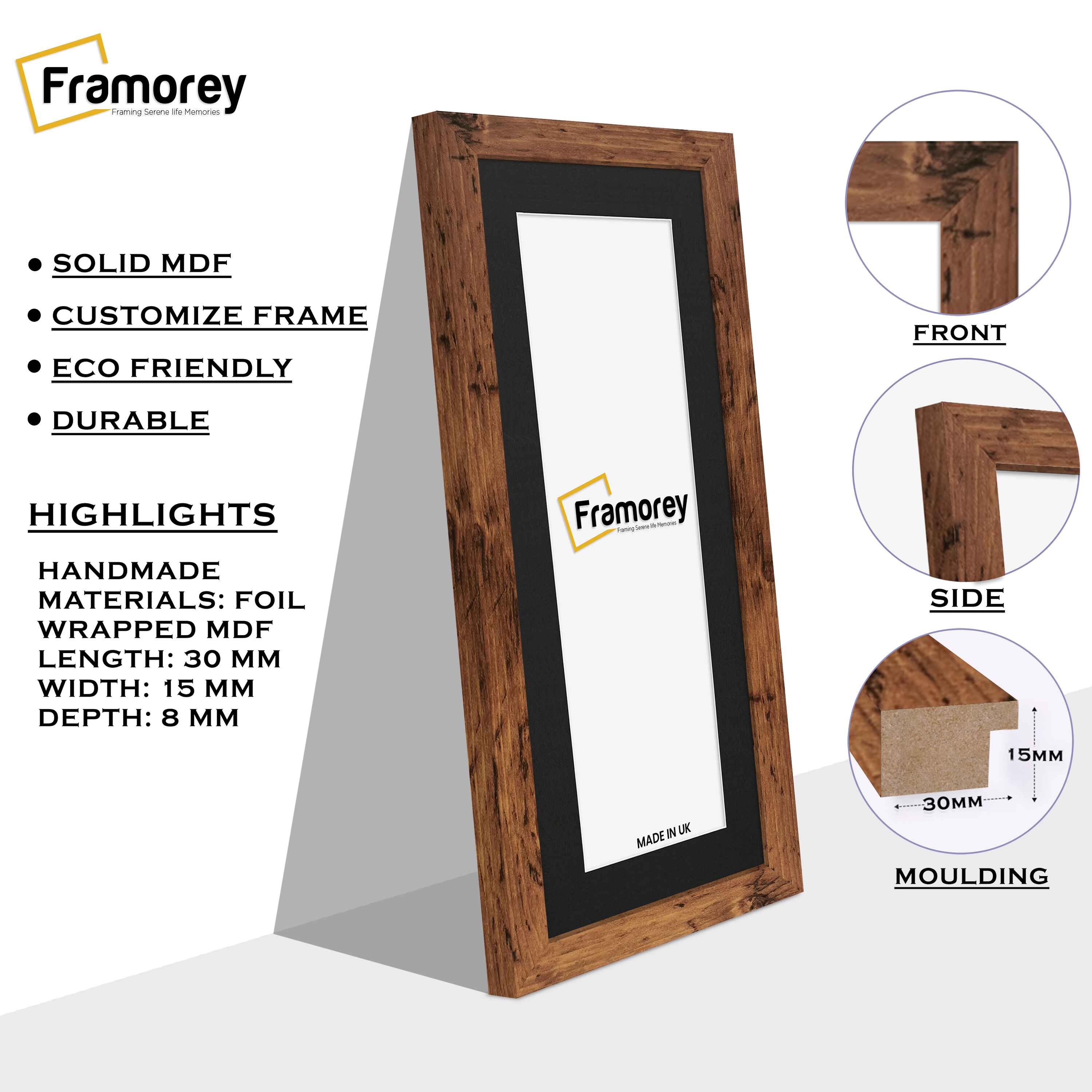 Panoramic Rustic Oak Picture Frame With Black Mount Wall Décor Frame