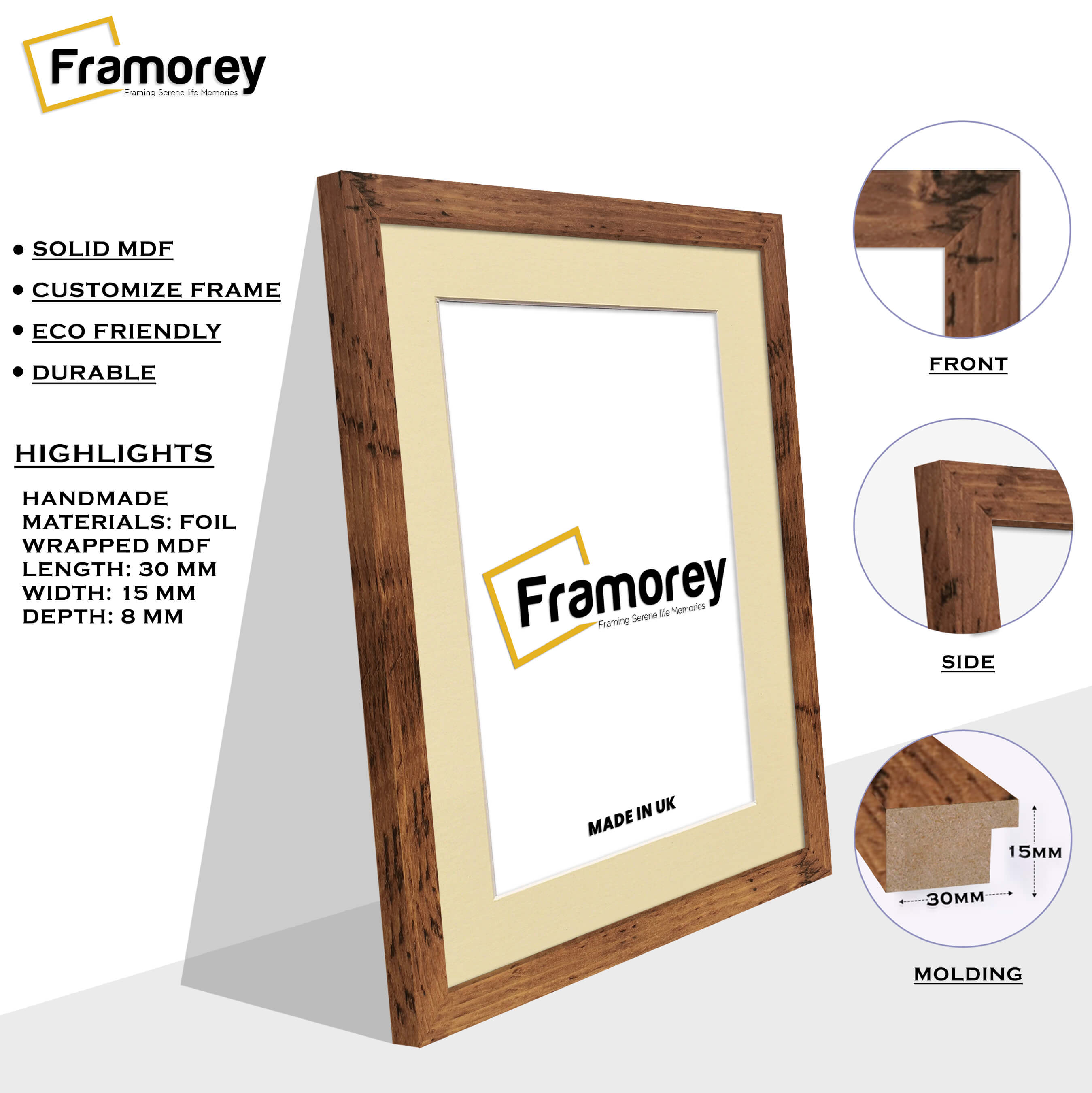 Rustic Oak Picture Frame With Ivory Mount