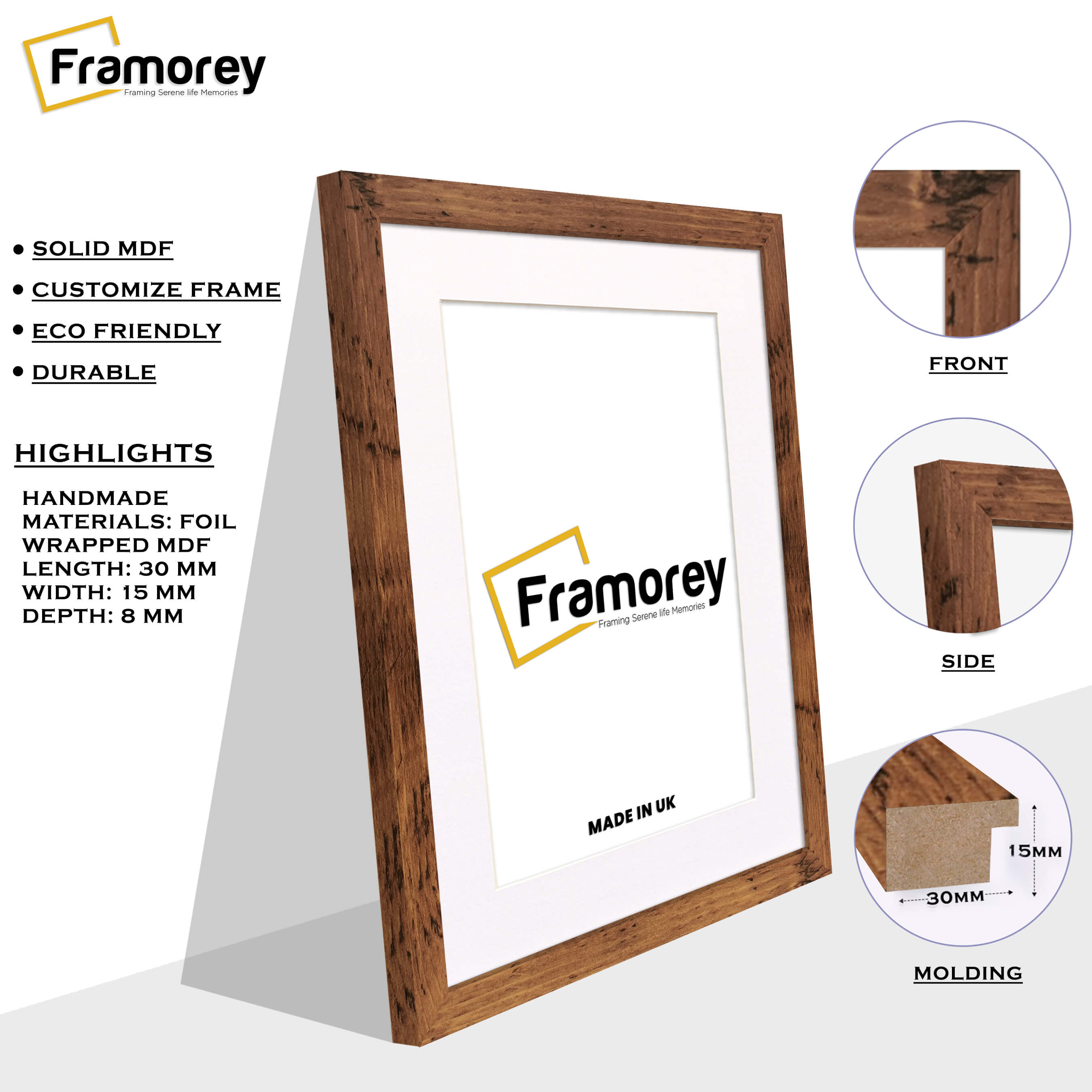 Rustic Oak Picture Frame With White Mount