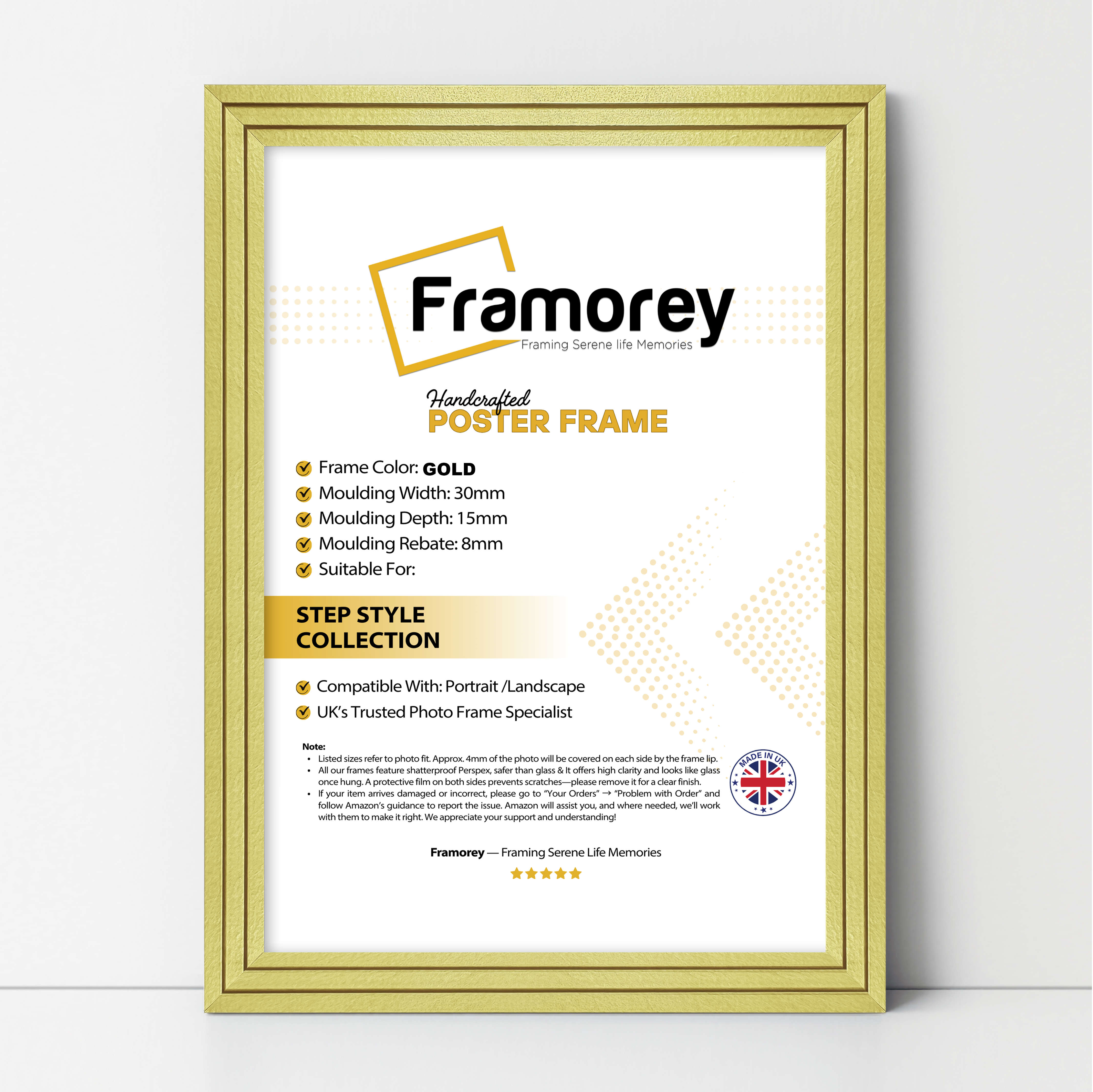 Step Style Gold Picture Frame Wall Art Poster Frame