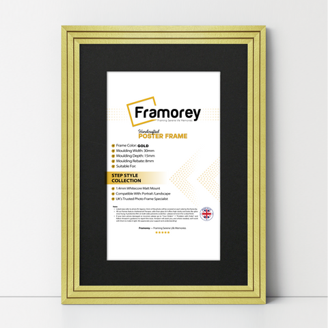 Step Style Gold Picture Frame Wall Art Poster Frame With Black Mount