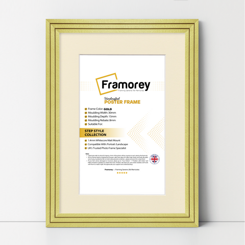 Step Style Gold Picture Frame Wall Art Poster Frame With Ivory Mount