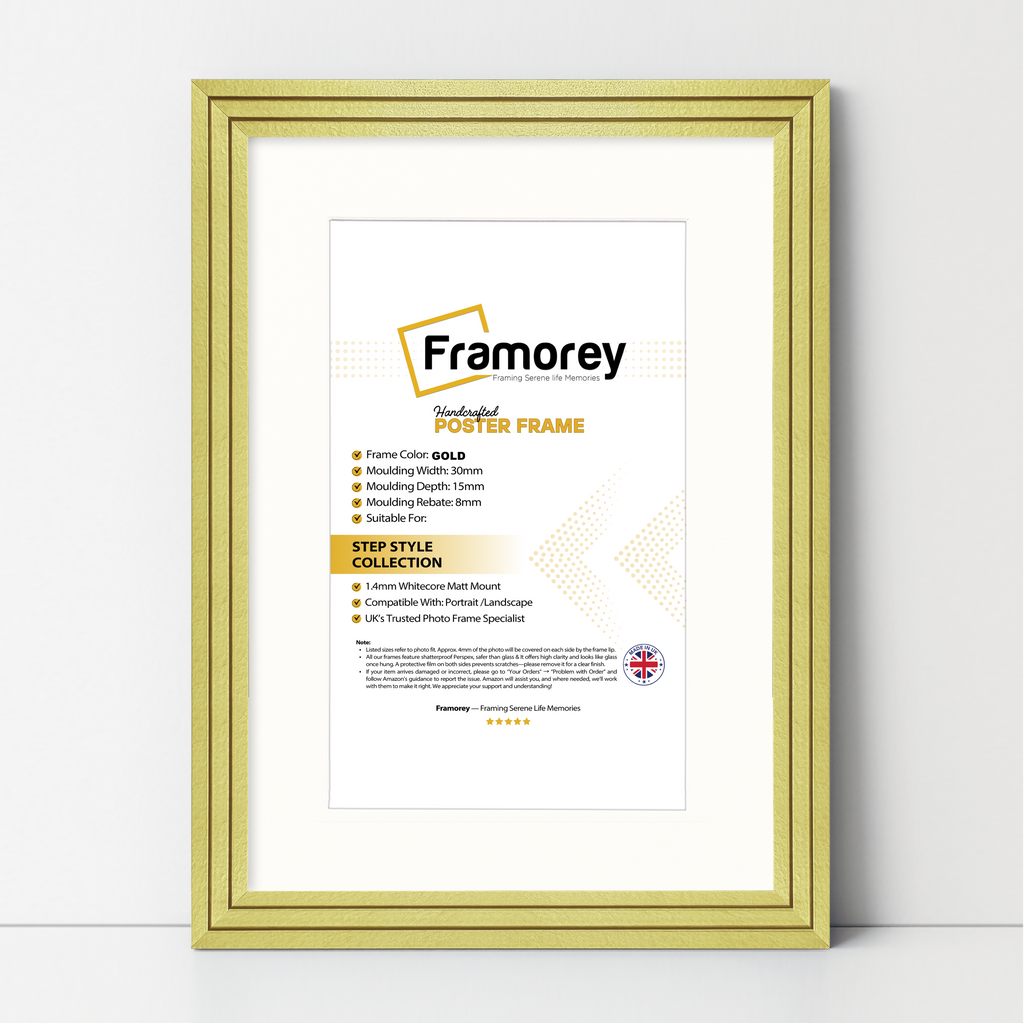 Step Style Gold Picture Frame Wall Art Poster Frame With White Mount