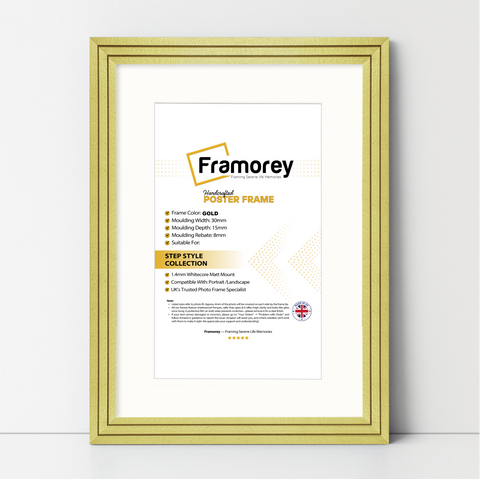 Step Style Gold Picture Frame Wall Art Poster Frame With White Mount