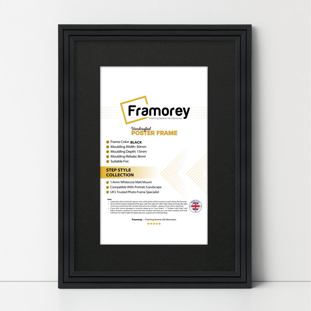 Step Style Black Picture Frame Wall Art Poster Frame With Black Mount