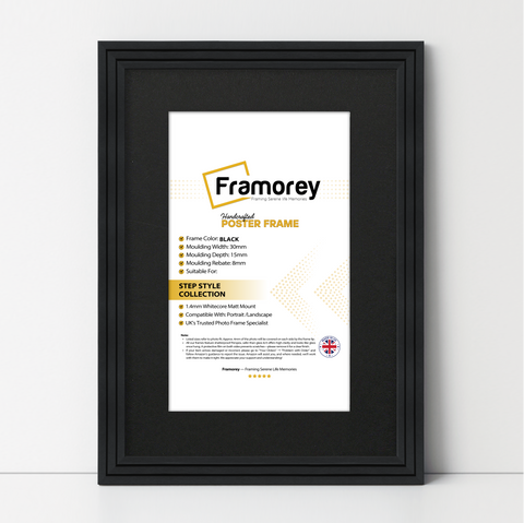 Step Style Black Picture Frame Wall Art Poster Frame With Black Mount