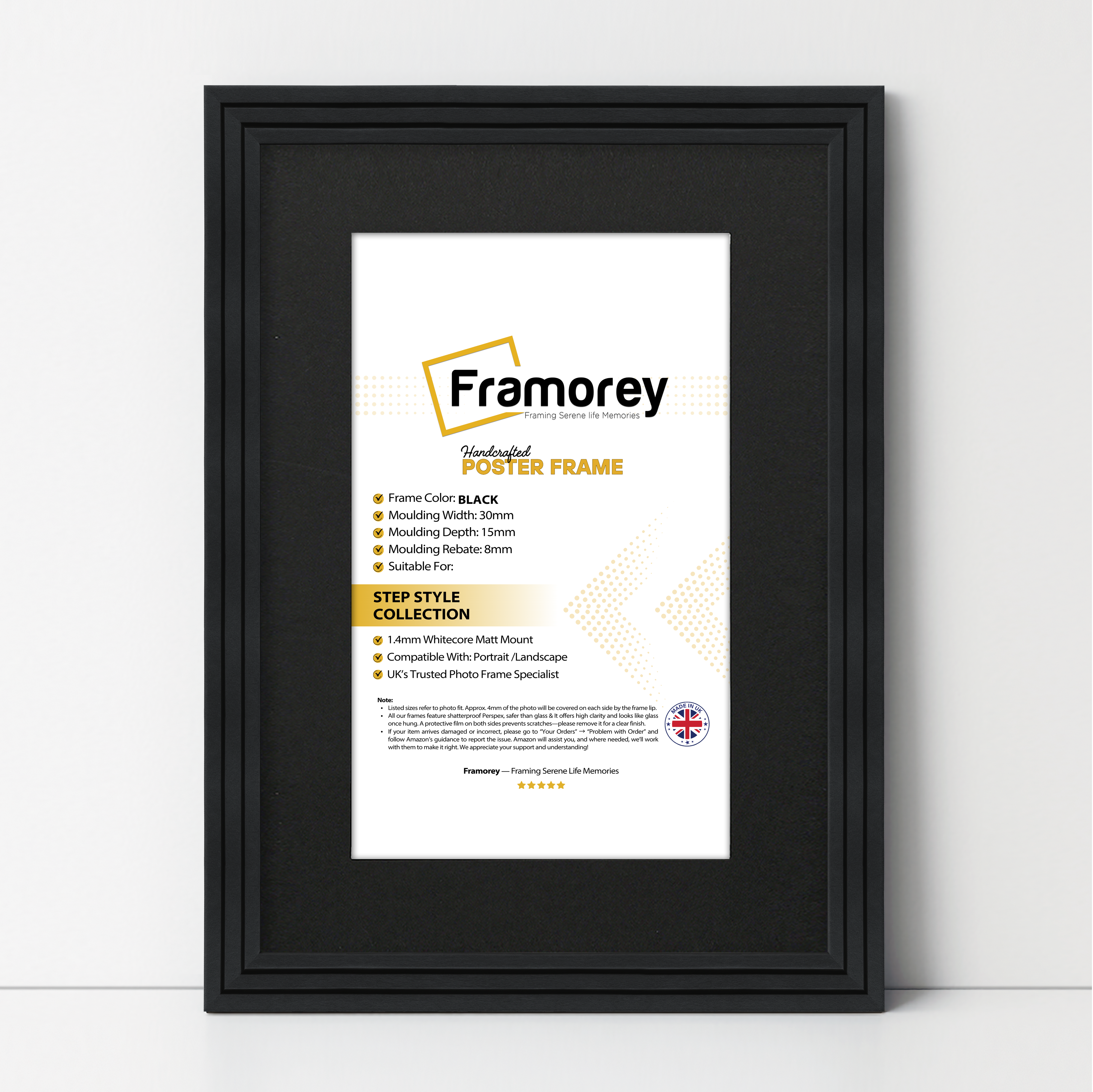 Step Style Black Picture Frame Wall Art Poster Frame With Black Mount