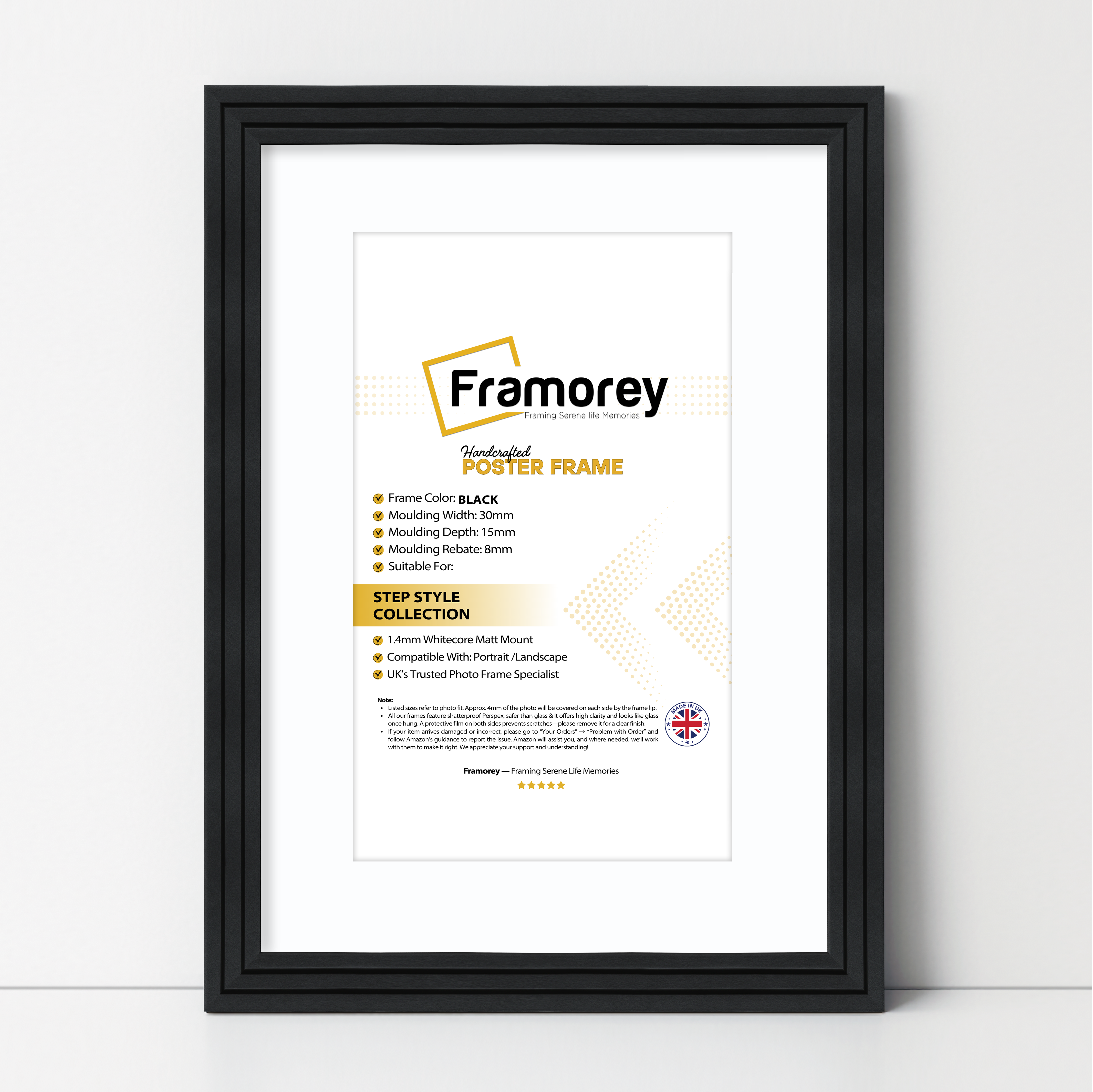 Step Style Black Picture Frame Wall Art Poster Frame With White Mount