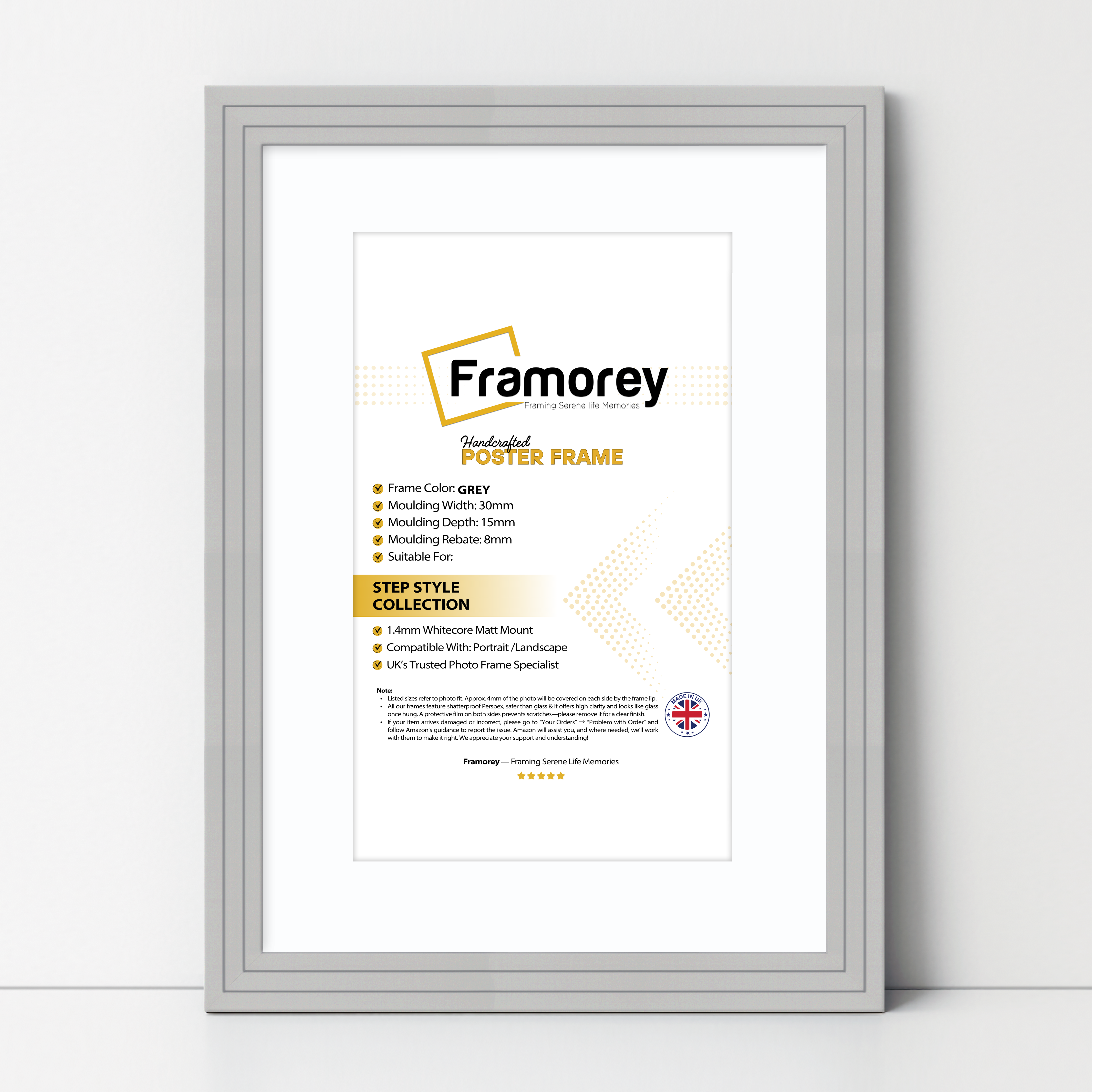 Step Style Grey Picture Frame Wall Art Poster Frame With White Mount