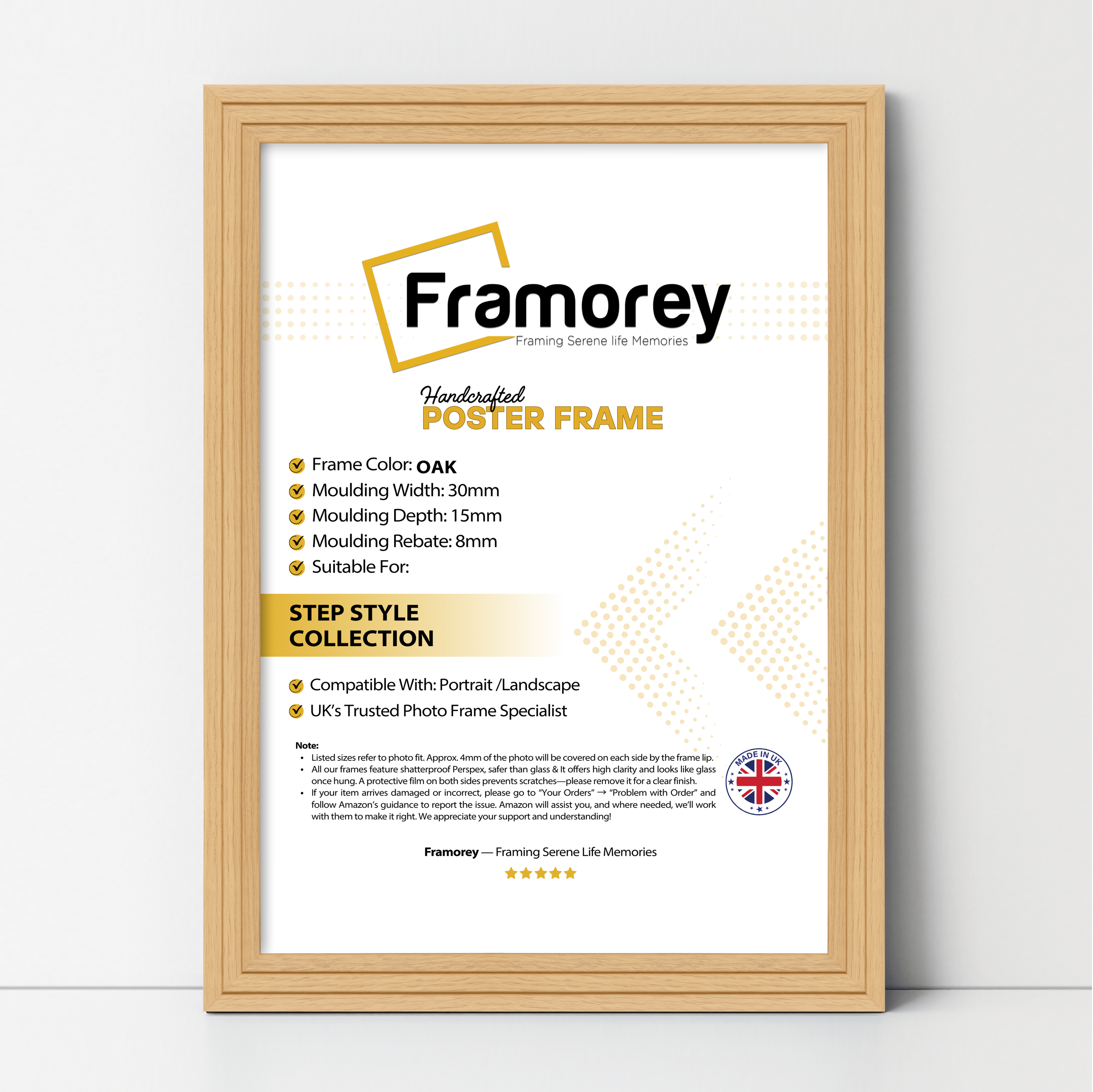 Step Style Oak Picture Frame Wall Art Poster Frame