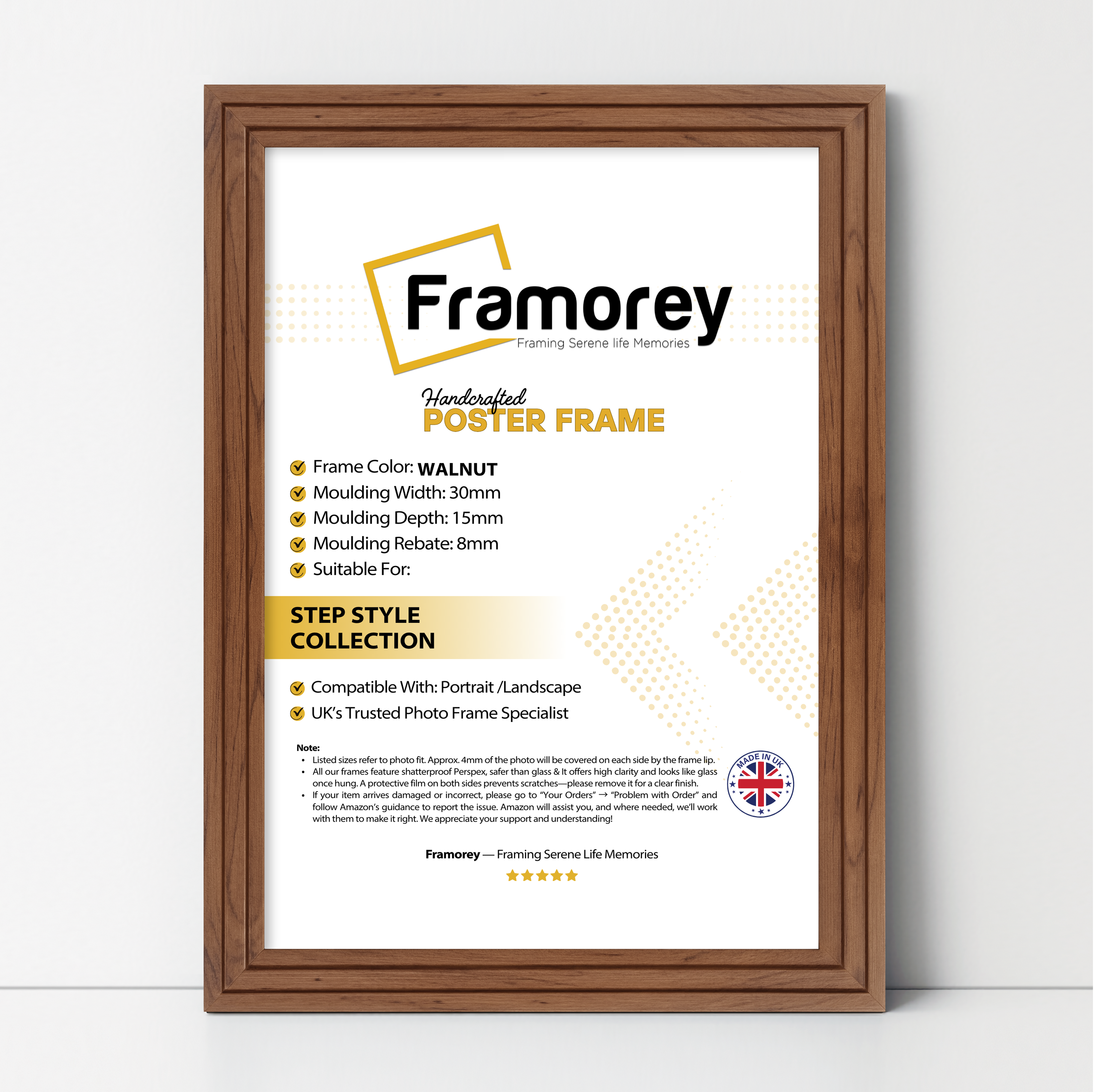 Step Style Walnut Picture Frame Wall Art Poster Frame