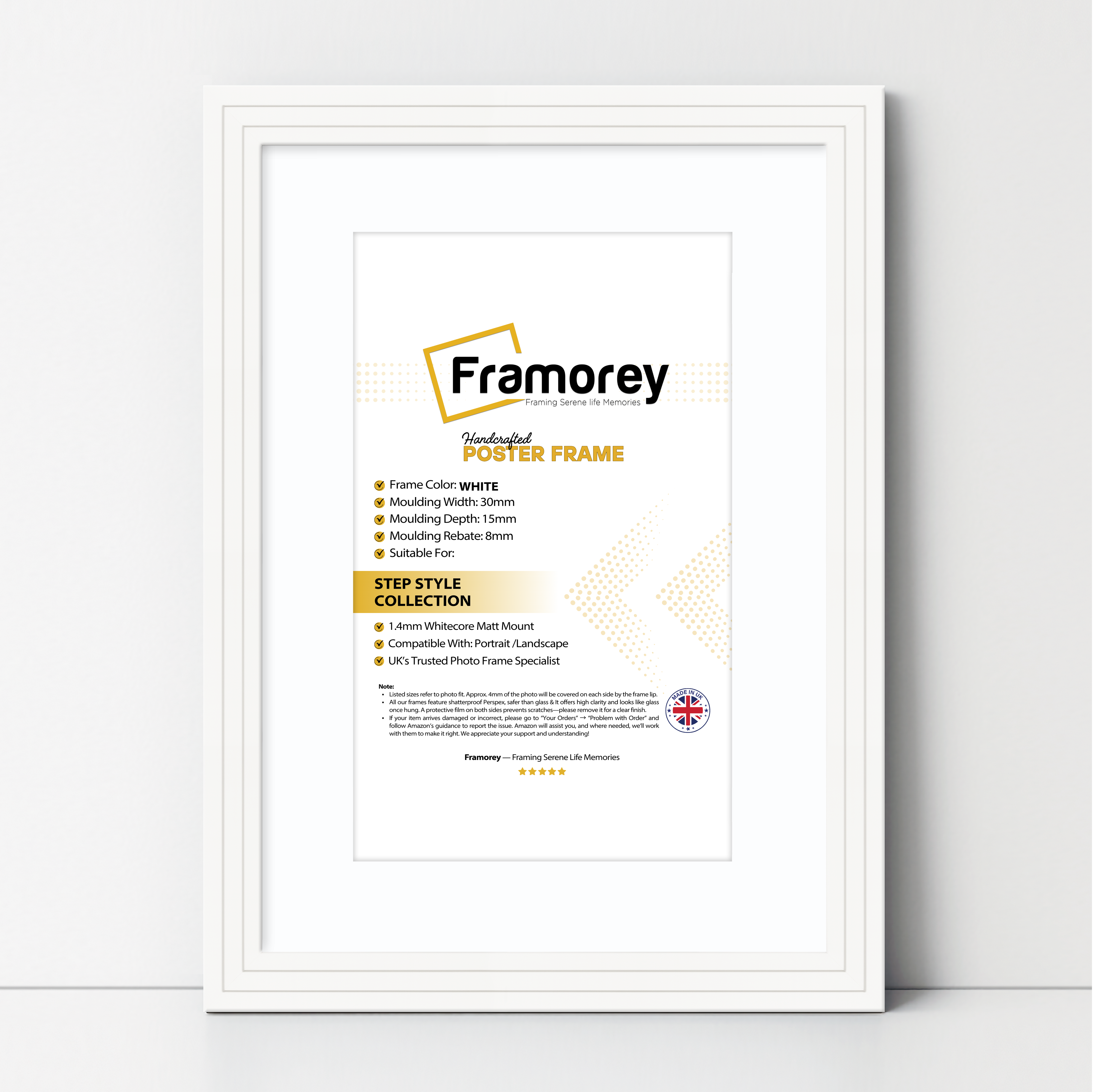 Step Style White Picture Frame Wall Art Poster Frame With White Mount