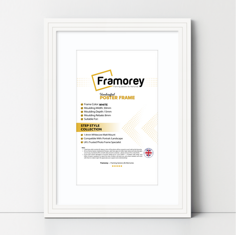 Step Style White Picture Frame Wall Art Poster Frame With White Mount