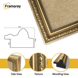 Close‑up view of a shabby chic gold picture frame showing detailed texture and molding finish