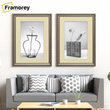 Two Gun Metal Picture Frame With Ivory Mount Shabby Chic Poster Frames Hanging on a Wall Over a Couch