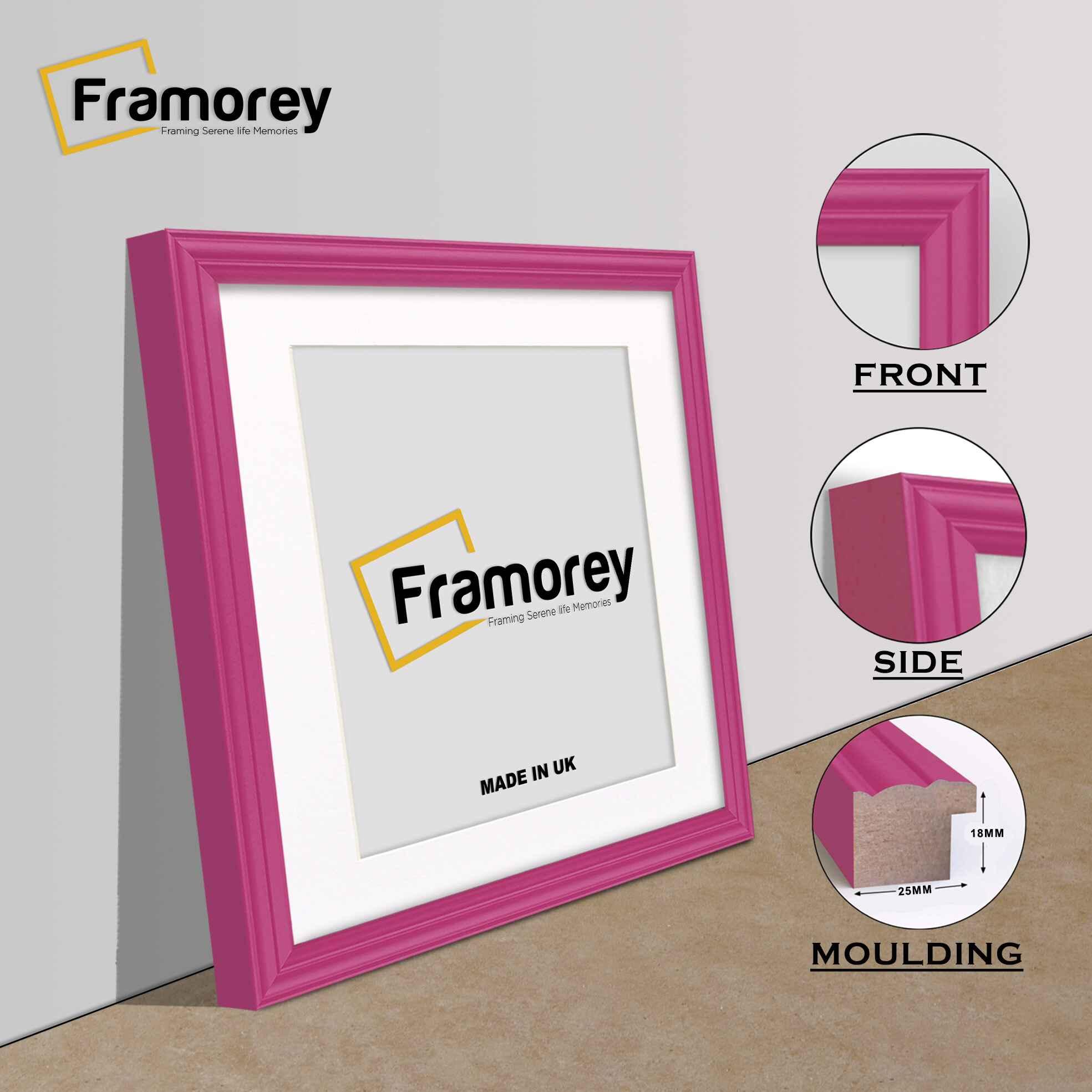 Side view of a Antique Style Square Pink Photo Frame with White Mount highlighting Frame Parts